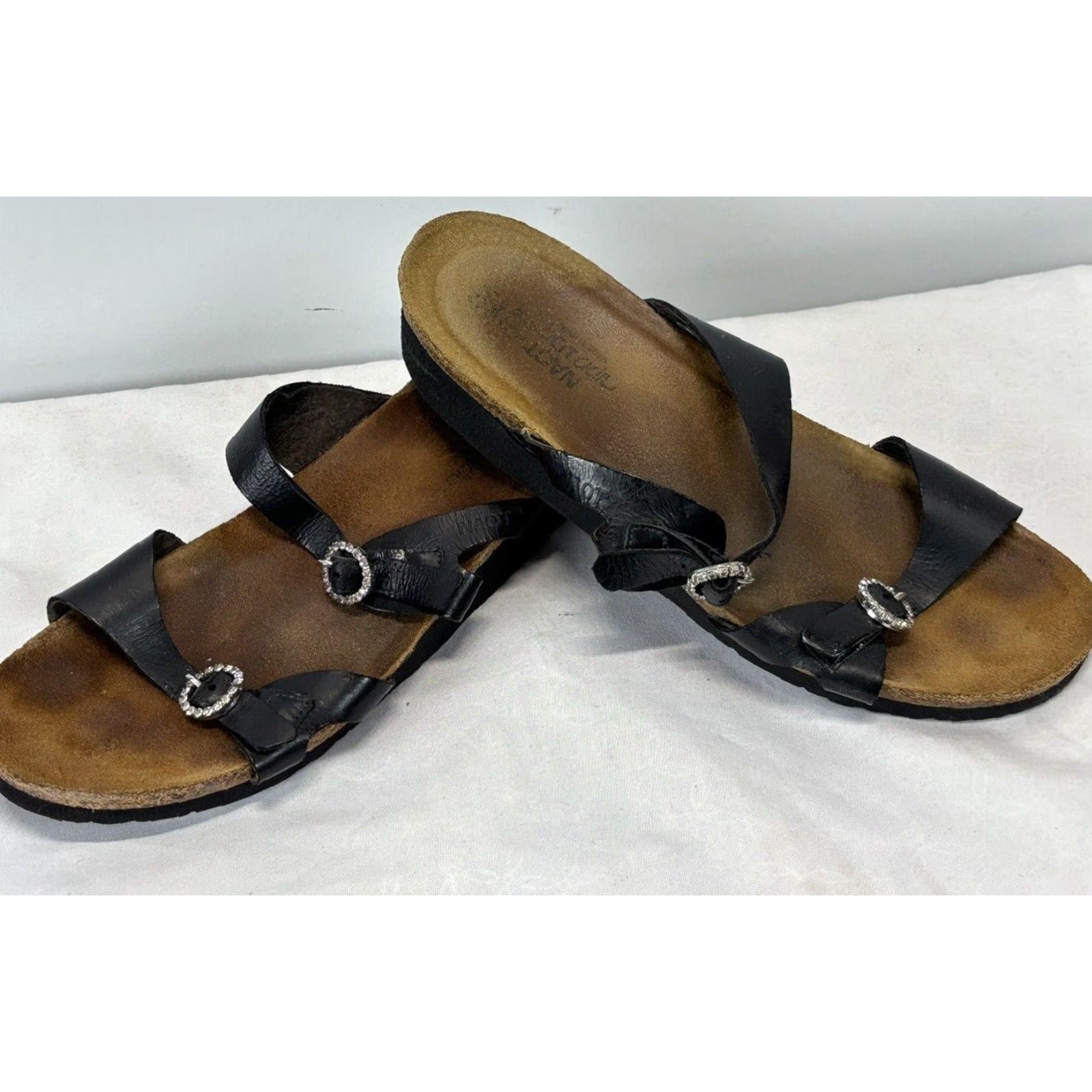 Vintage Naot Black Leather 2 Strap Slide Sandals Women's Size 9.5 EU 42 Size US 12 / IT 42 - 2 Thumbnail