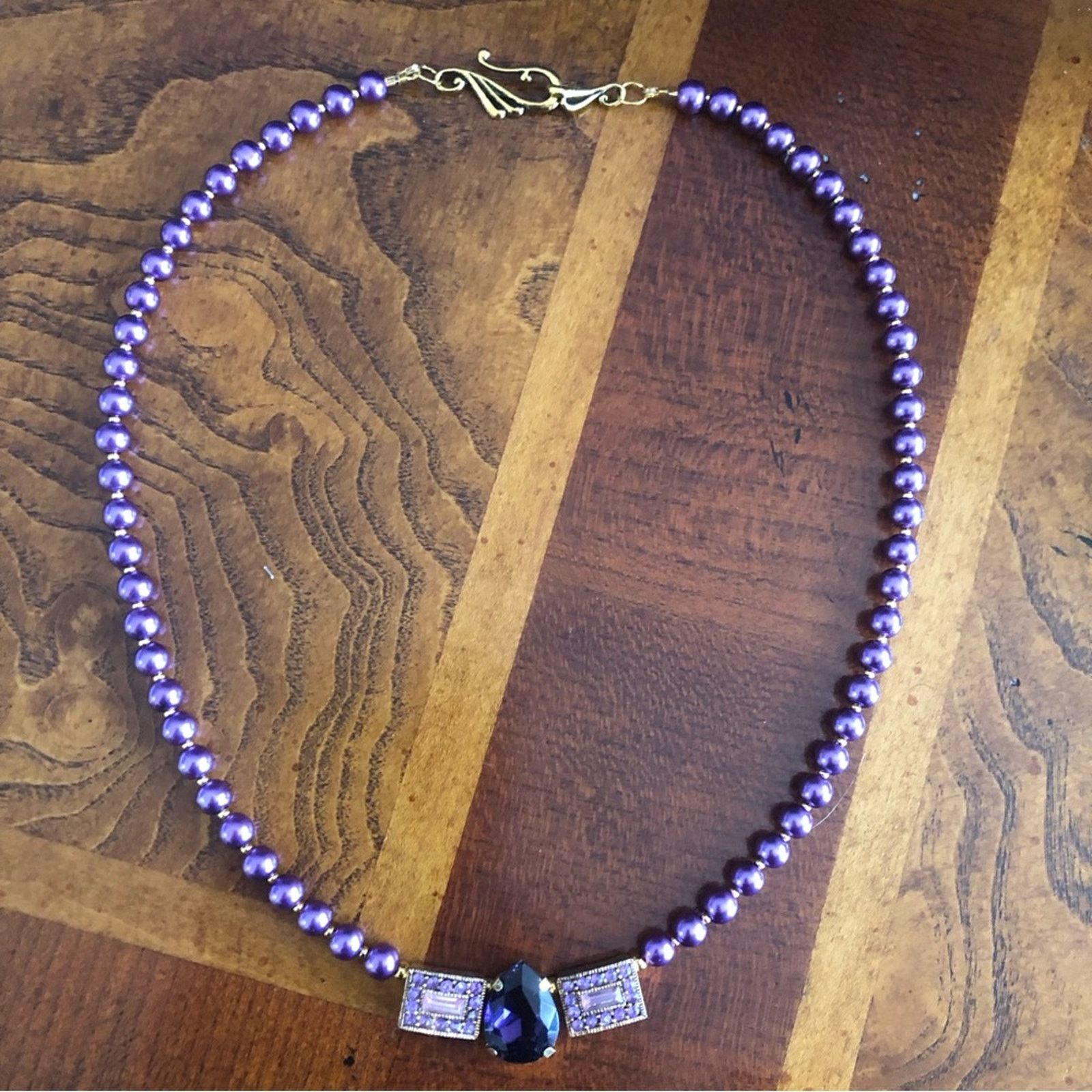 Handmade Handcrafted repurpose purple passion pendant Pearl necklace Size ONE SIZE - 8 Thumbnail
