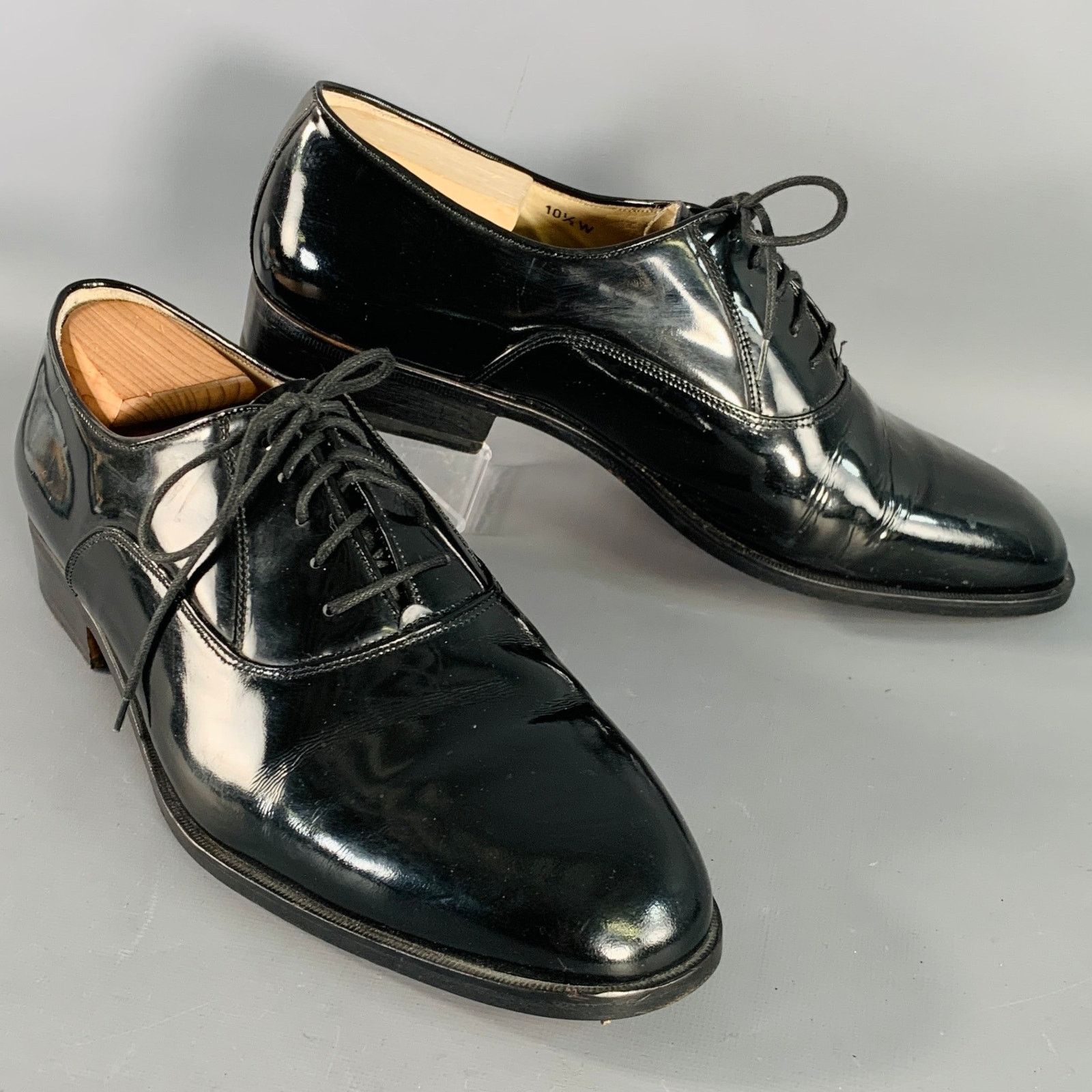 CHURCH'S Size 11.5 Black Patent Leather Oxford Lace-Up Shoes