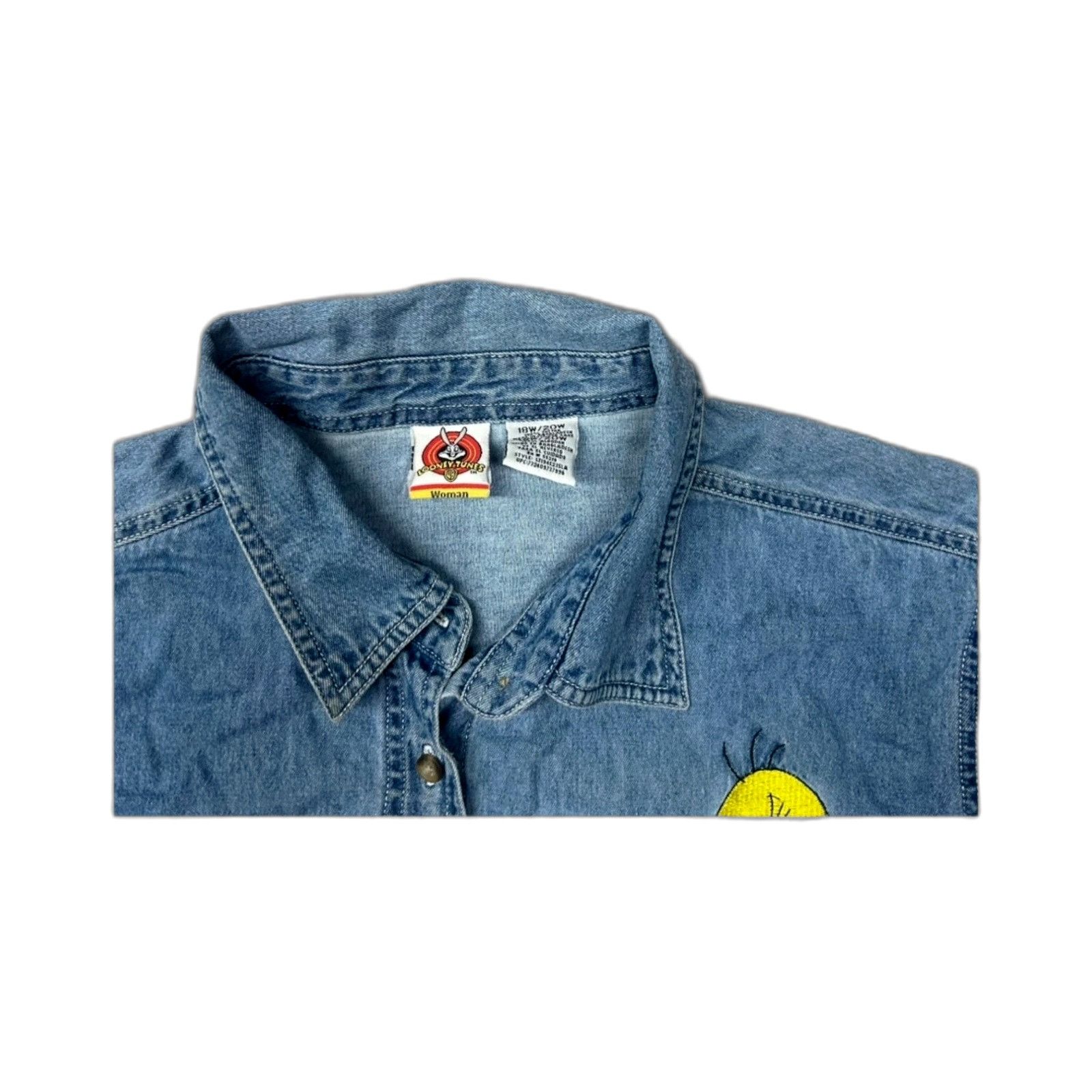 Vintage Looney Tunes Women's 18W / 20W Blue Check Tweety Button Fron Size US XXS / EU 40 - 3 Thumbnail