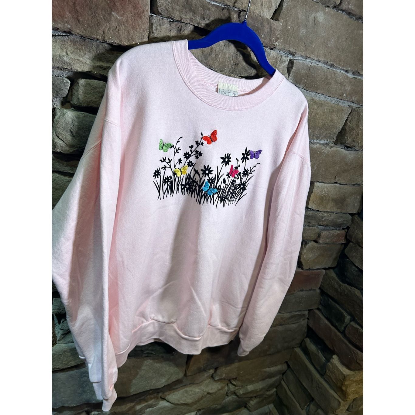 Vintage Women’s XL - Pink Flower Beautiful Nature Embroidered Crewne Size XL / US 12-14 / IT 48-50 - 2 Thumbnail