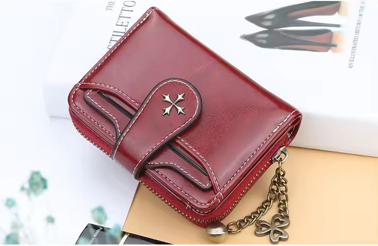 Japanese Brand Gothic Punk PU Leather Cross Wallet Burgundy Size ONE SIZE - 2 Thumbnail