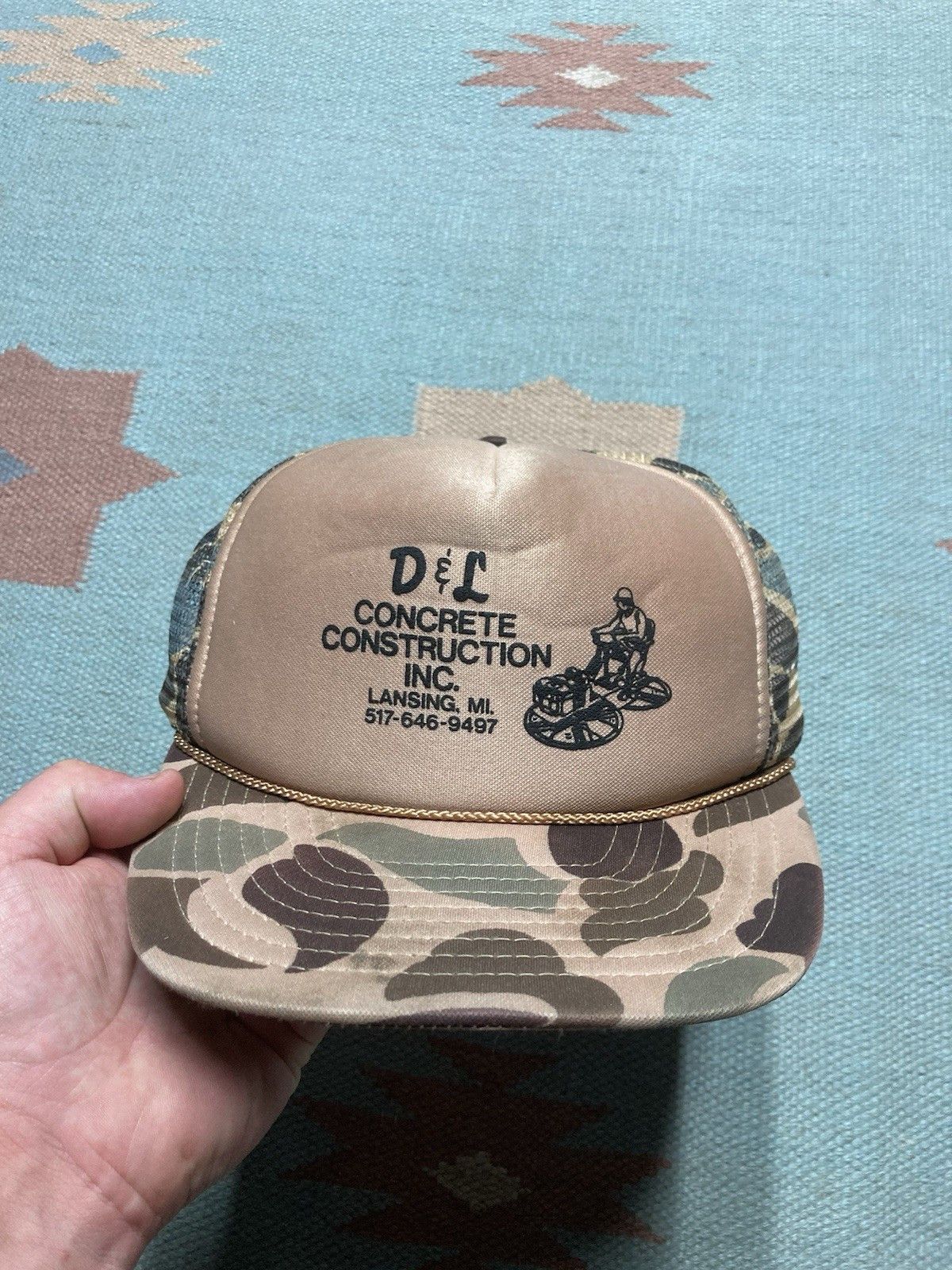 Vintage camo trucker hat D&L concrete construction Lansing Michigan Size ONE SIZE - 2 Thumbnail