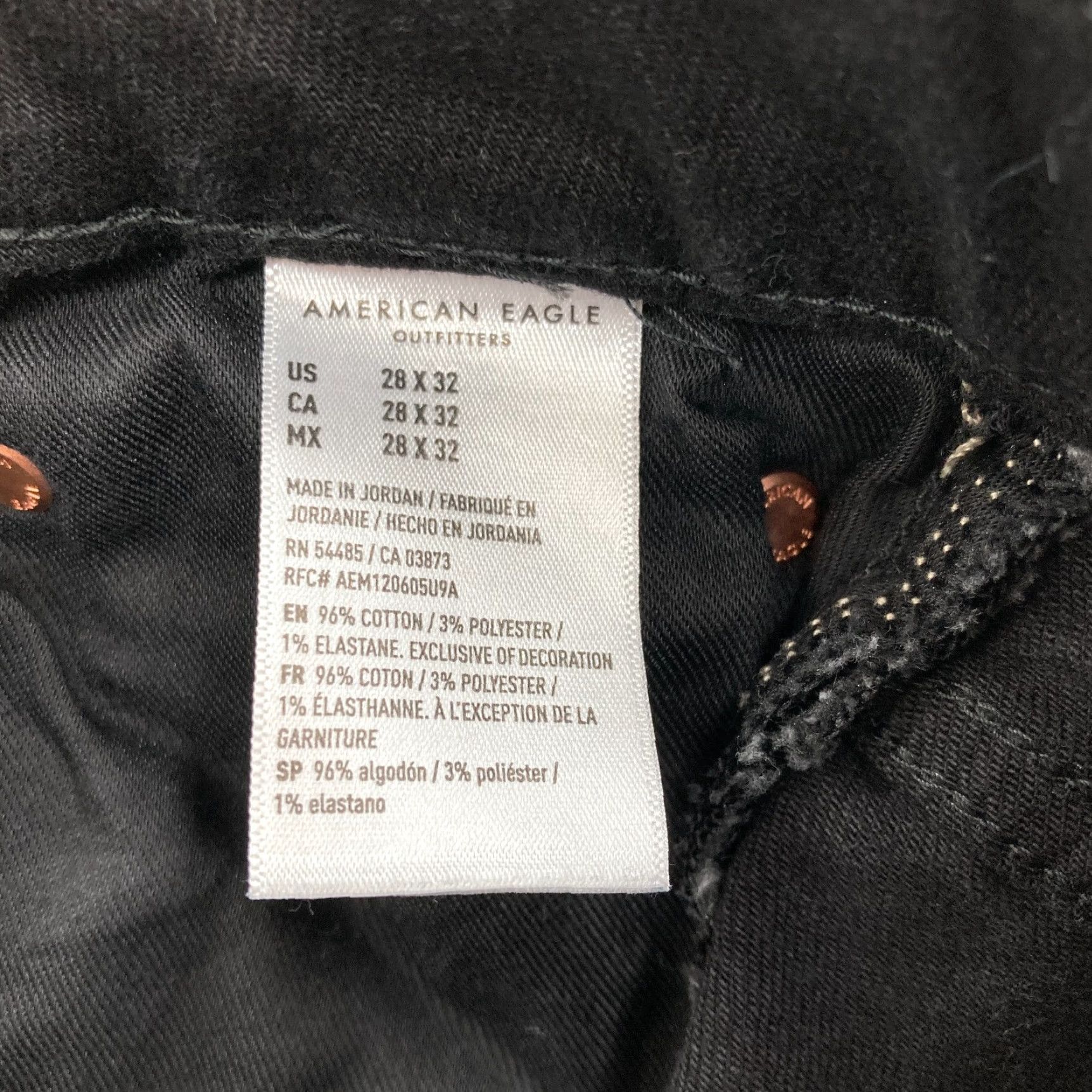 American Eagle Outfitters American Eagle Jeans Mens 28x30 Original Straight Black Stretch Denim Grunge Size US 28 / EU 44 - 6 Thumbnail