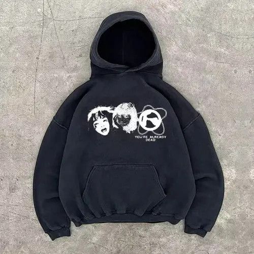 Japanese Brand Hoodie Black loose retro face print cotton hoodie Size US XL / EU 56 / 4 - 1 Thumbnail