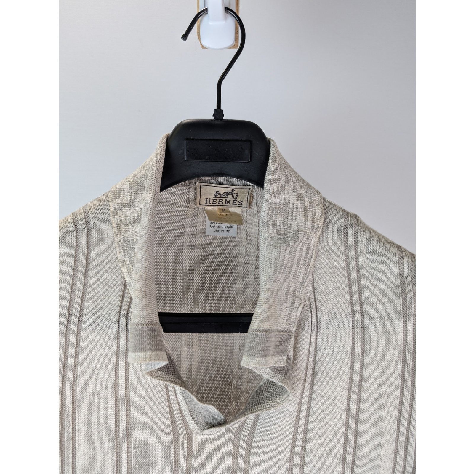 Hermes o1rshd1 CC20 Striped Knit Long-Sleeve Polo Shirt in Beige Size US M / EU 48-50 / 2 - 7 Thumbnail