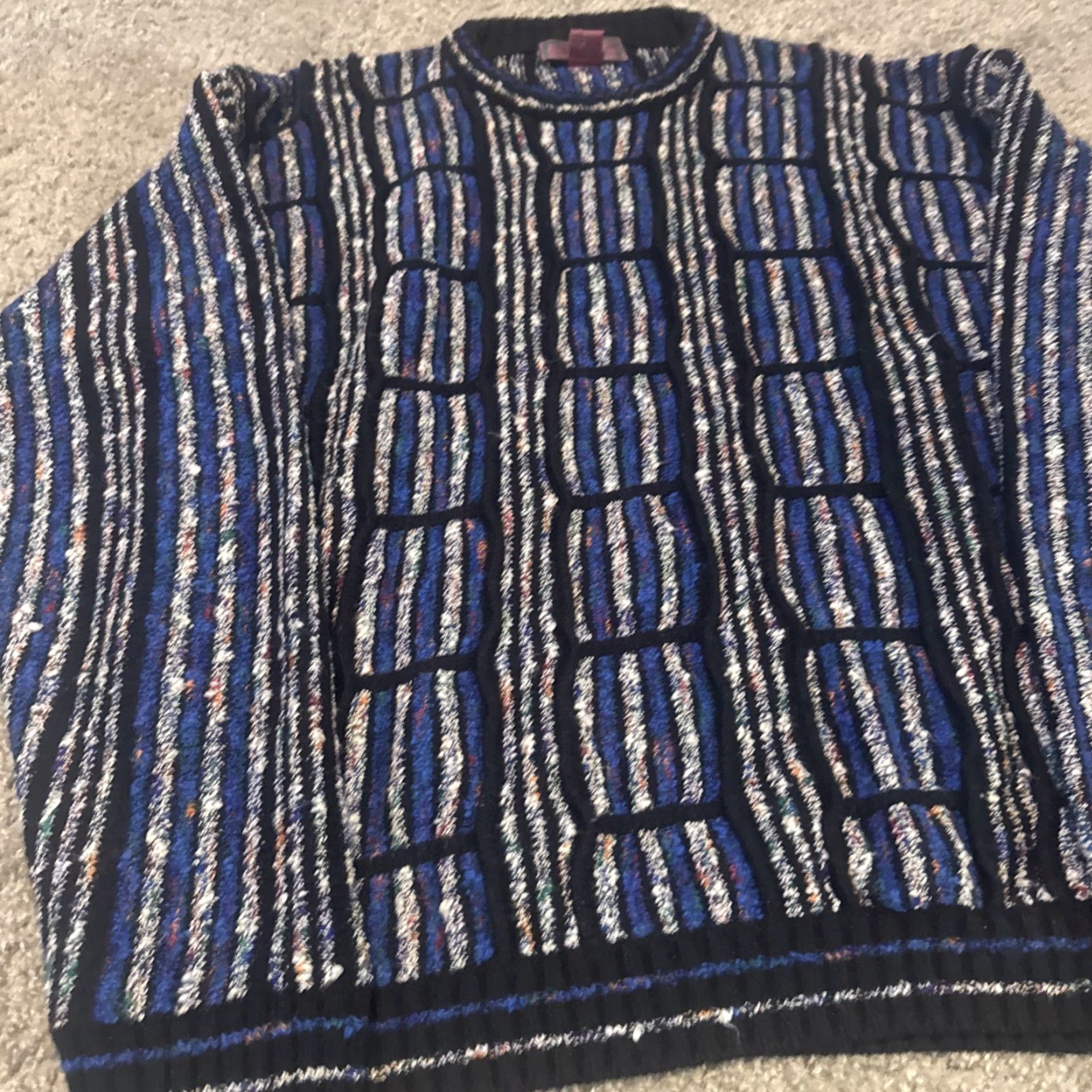 Vintage VINTAGE 80s Stripe Pattern Acrylic Knit Sweater Blue Black Large Concrete Mix Size US L / EU 52-54 / 3 - 2 Thumbnail