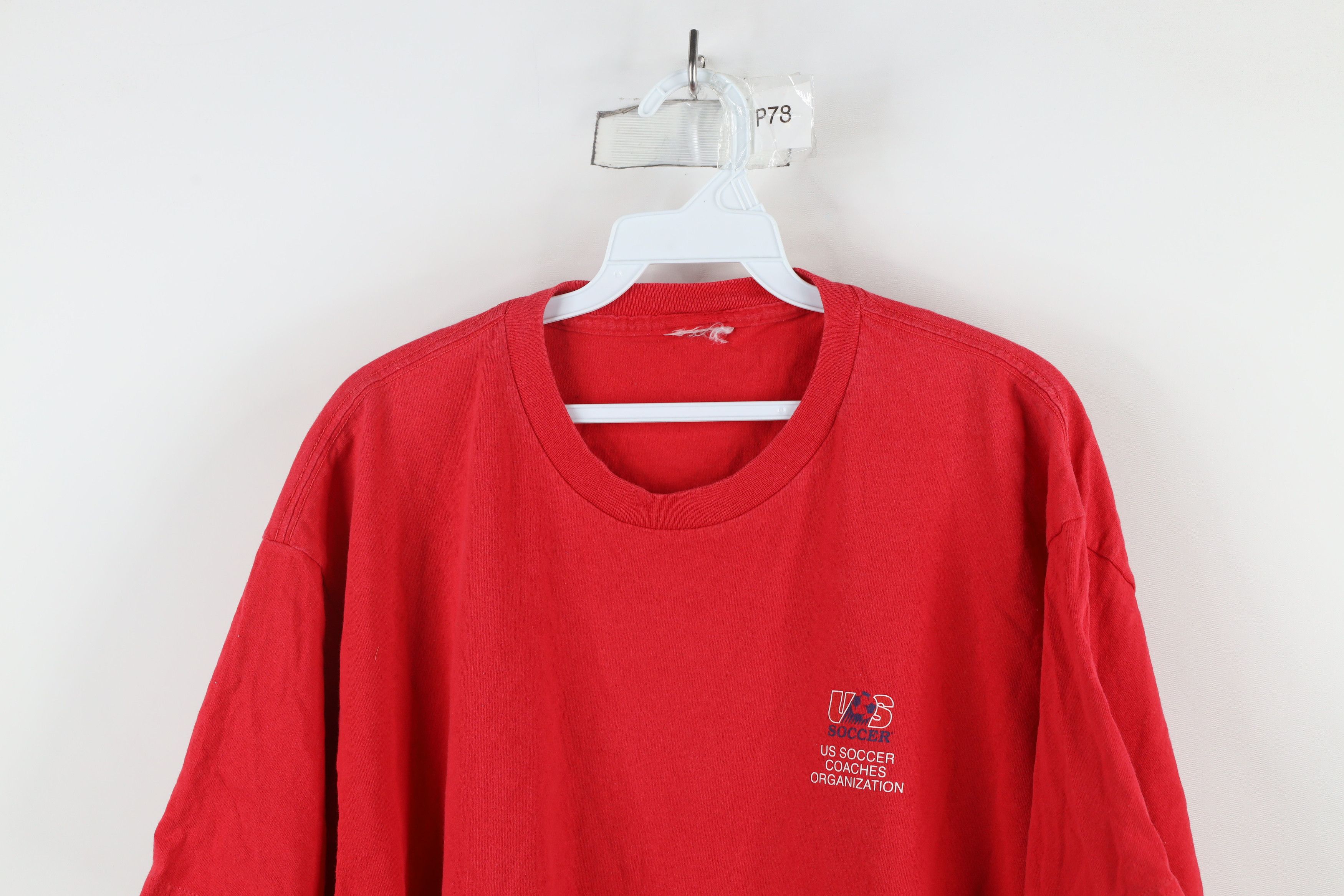 Nike × Vintage Vintage 90s Nike Soccer Coaches Big Swoosh T-Shirt Red Size US XL / EU 56 / 4 - 2 Thumbnail