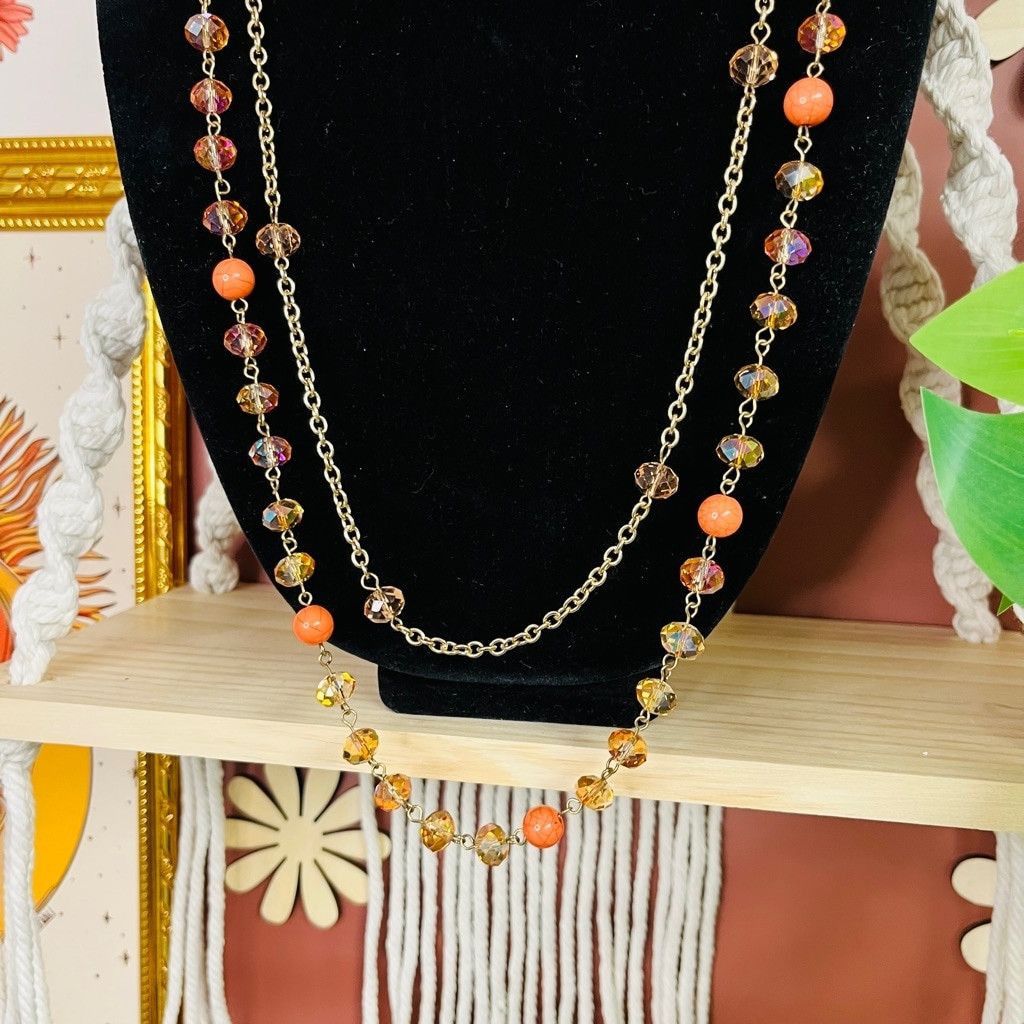 Jewelry Erica Lyons Beaded Chain Necklace 2 Layer Orange Size ONE SIZE - 2 Thumbnail