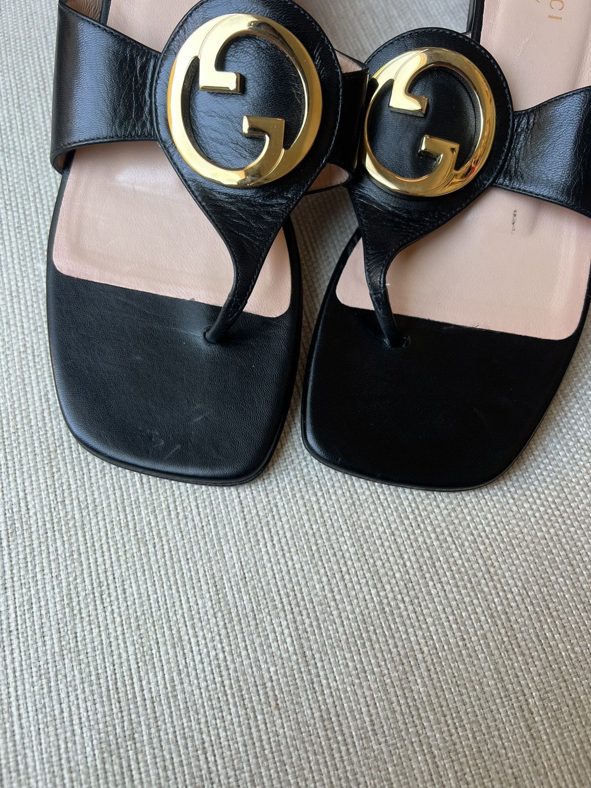 Gucci Gucci Blondie Logo-embellished leather Sandals Black Size US 7.5 / IT 37.5 - 8 Thumbnail