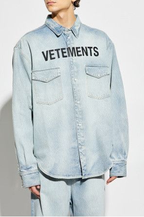 Vetements o1h1sh10525 Embroidered Logo Denim Shirt in Light Blue Size US L / EU 52-54 / 3 - 3 Thumbnail