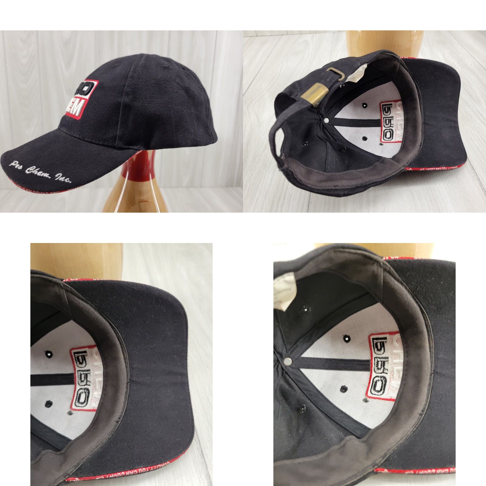 Vintage Pro Chem Embroidered Baseball Cap Hat Black Red Adjustable Snapback Men Hat Black Red Flag Checkered Cap Size ONE SIZE - 8 Thumbnail