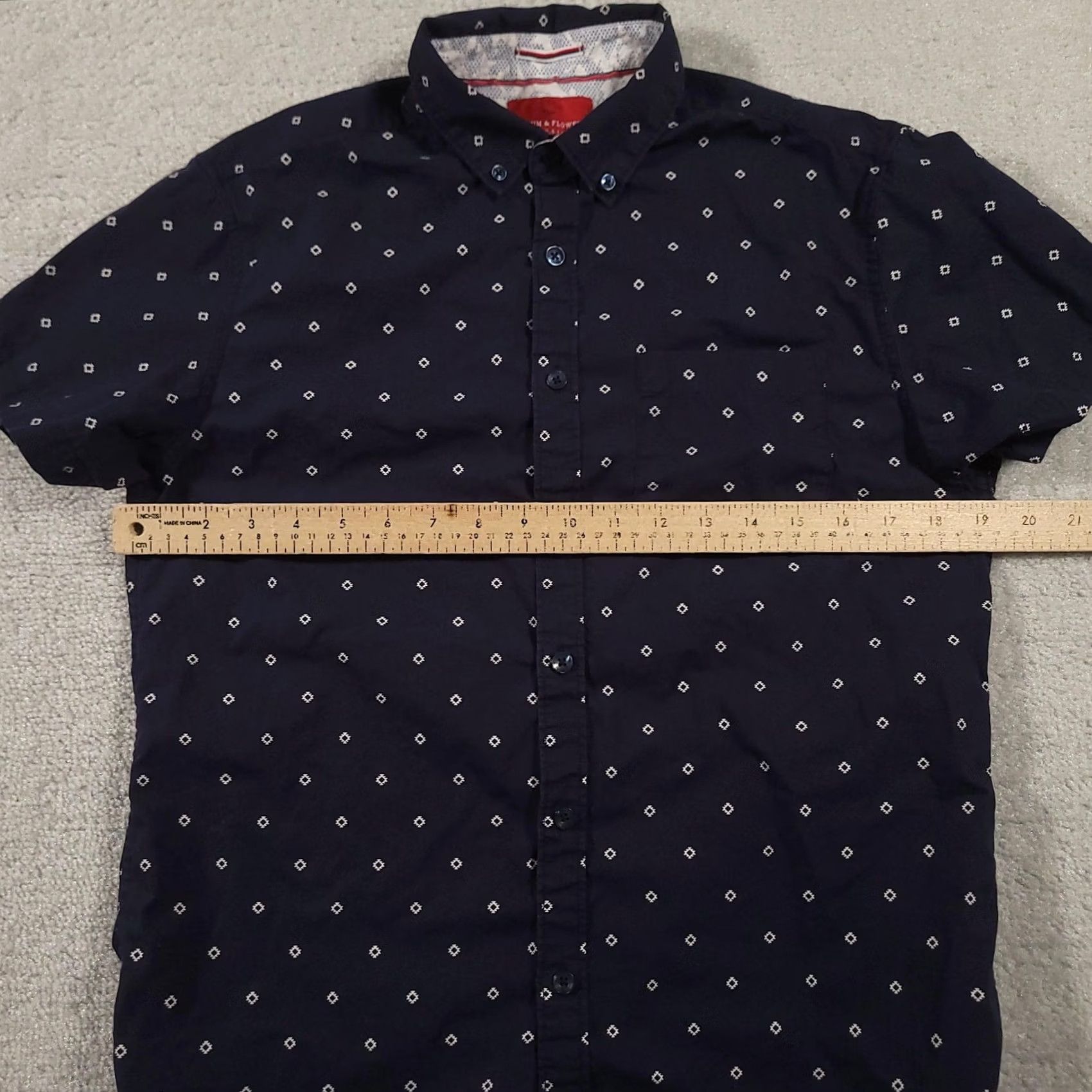 Denime Denim & Flower Shirt Mens Small Slim Fit Short Sleeve Button-Up Pattern Geometric Navy Blue Casual Size US S / EU 44-46 / 1 - 4 Thumbnail