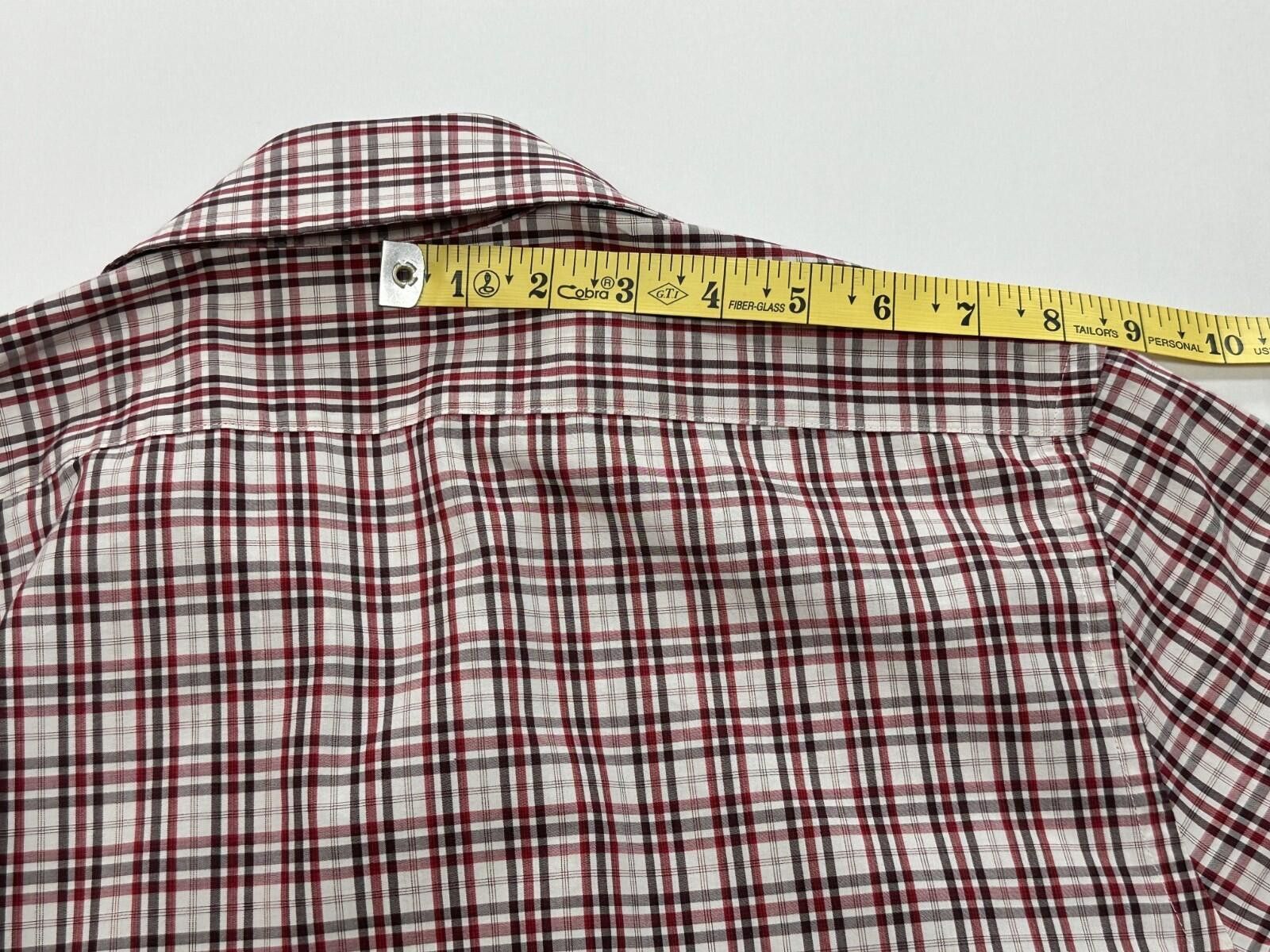 Express Express Fitted Striped/Check Button Up Red Mens M 15-15.5 Size US M / EU 48-50 / 2 - 5 Thumbnail