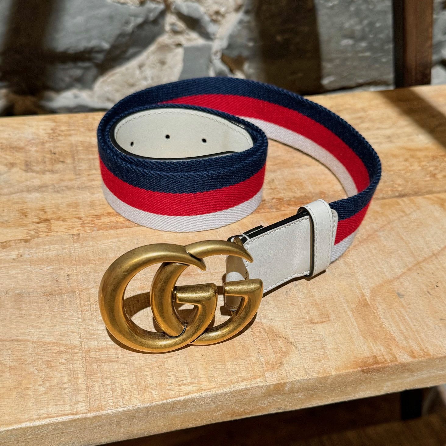 Gucci Gucci White Leather Web Double G Belt Size ONE SIZE - 6 Thumbnail
