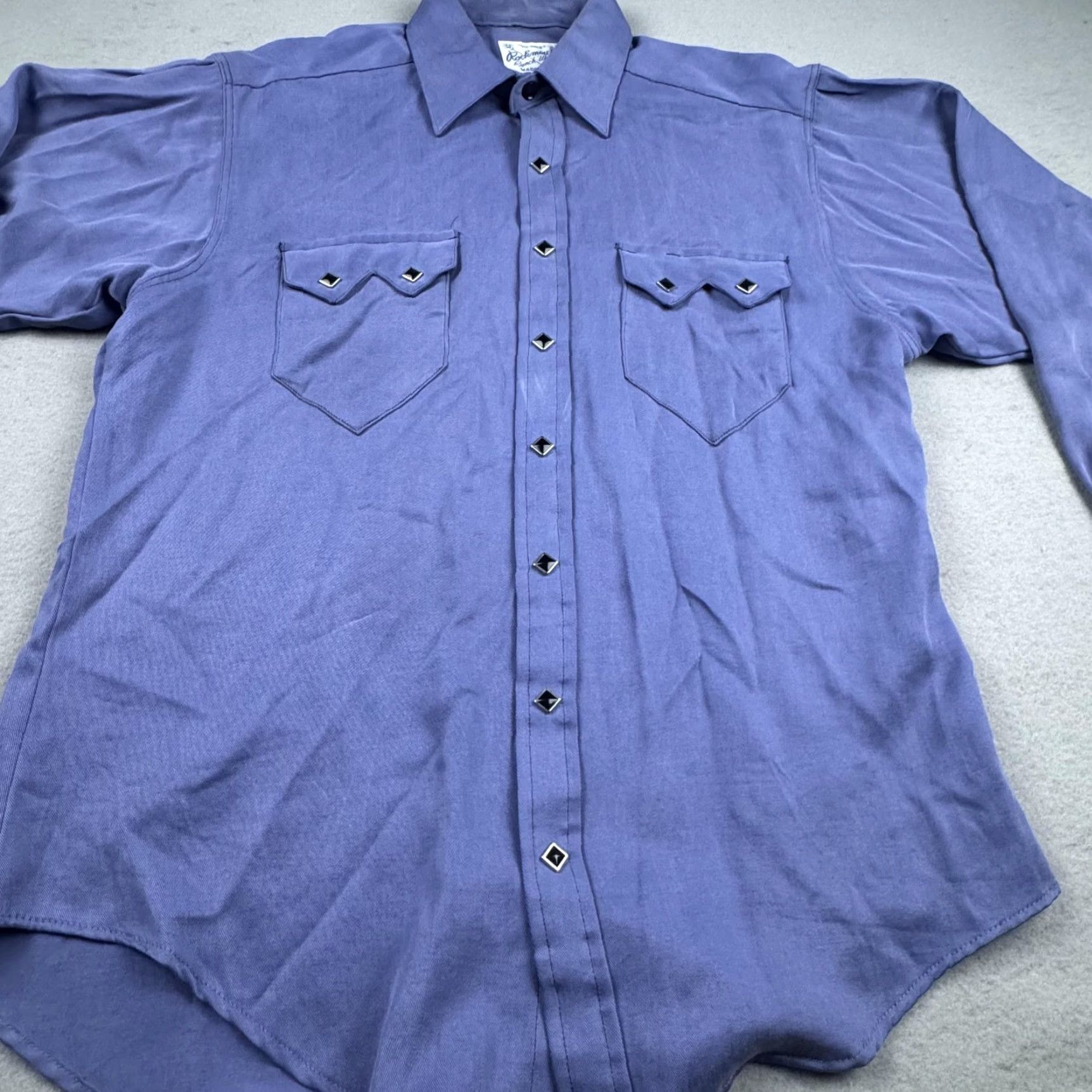 Rockmount Ranch Wear VINTAGE Rockmount Ranch Wear Shirt Mens Small Periwinkle Western Diamond Snap Button-Up Long Sleeve Relaxed Fit Pockets 6944-PERI Mens Size US S / EU 44-46 / 1 - 2 Thumbnail