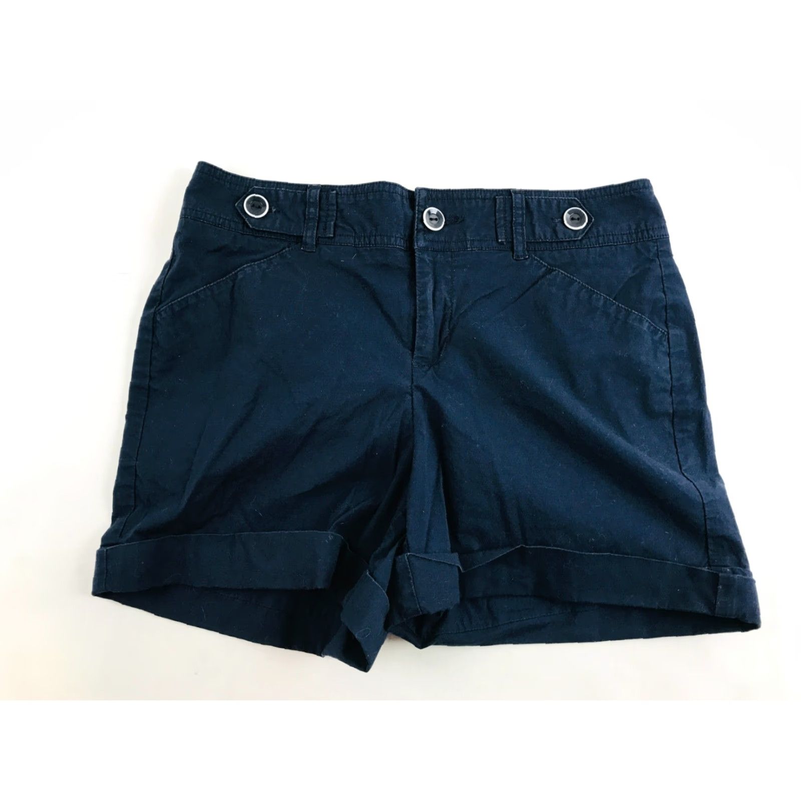 Dockers DOCKERS Shorts Women Navy Blue Dress Shorts Curvy Mid Rise 4 Regular Chino Cotton Spandex Flat Front Casual Travel Modern Vintage: No Size 4XL / US 24-26 - 2 Thumbnail