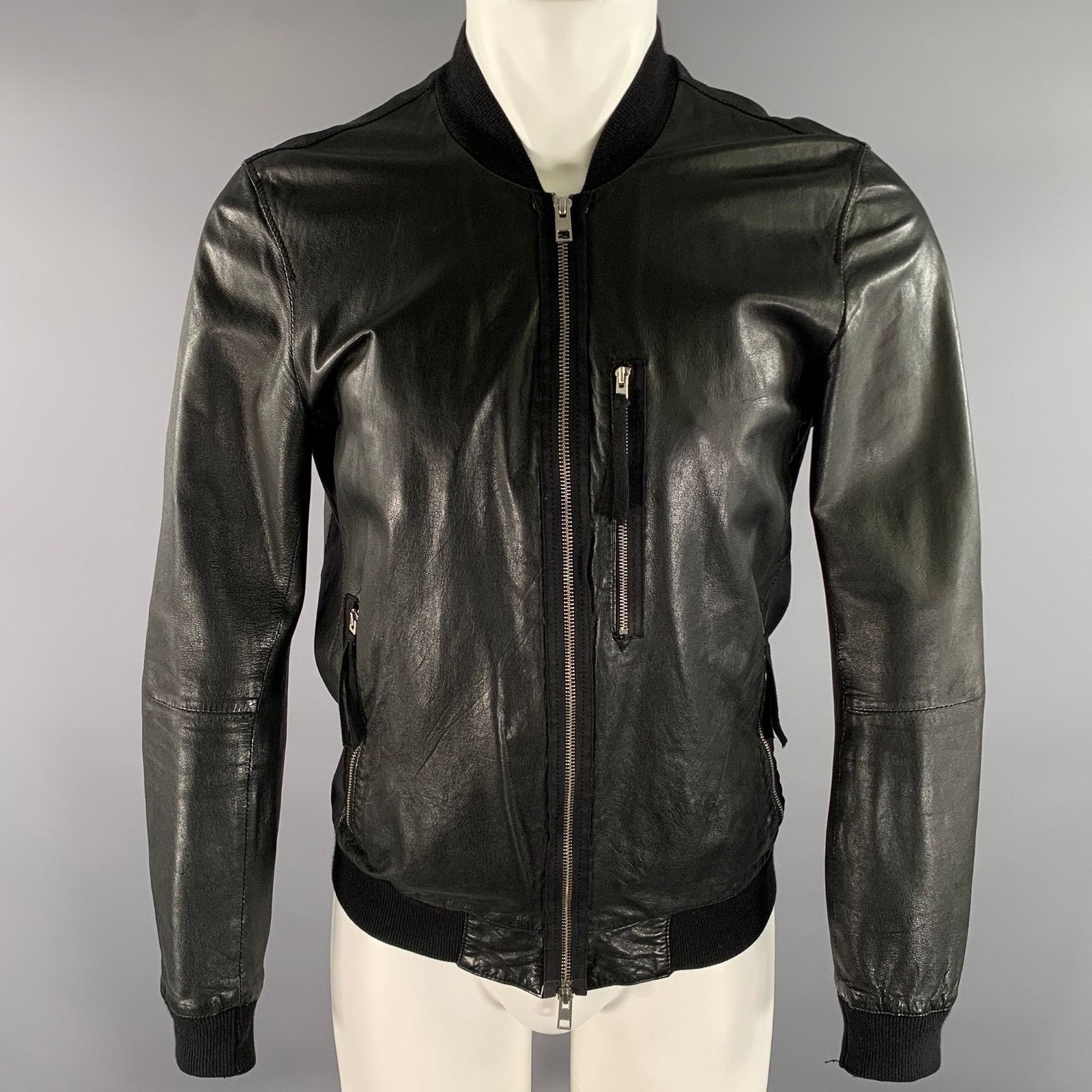 Allsaints ALLSAINTS Size S Black Leather Bomber Jacket Size US S / EU 44-46 / 1 - 1 Thumbnail