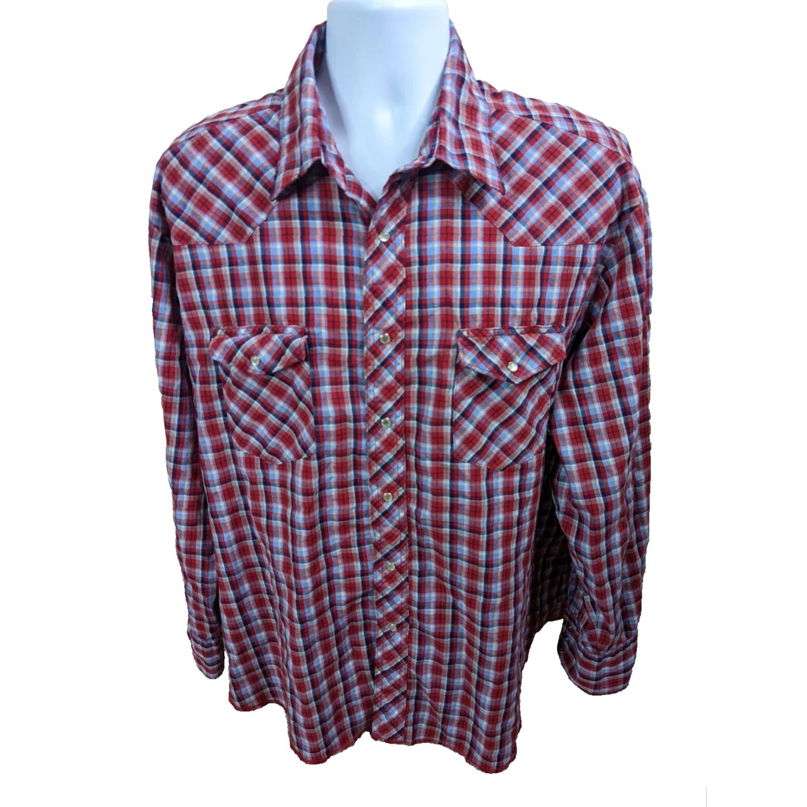 Wrangler Wrangler Western Shirt Men XXL Red Blue Plaid Long Sleeve Pearl Snap T1F Size US XXL / EU 58 / 5 - 2 Thumbnail