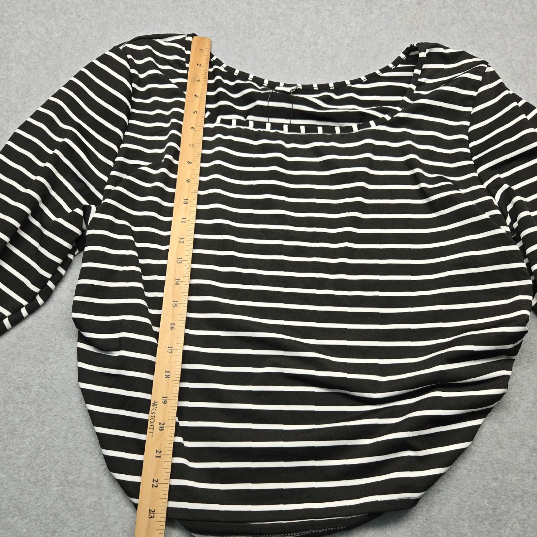 Vintage CURVZY Curvy Womens 5XL Plus Size Top Black White Striped Ruched Stretch Long Sleeve Blouse Shirt Square Neck Size XXL / US 16-18 / IT 52-54 - 6 Thumbnail