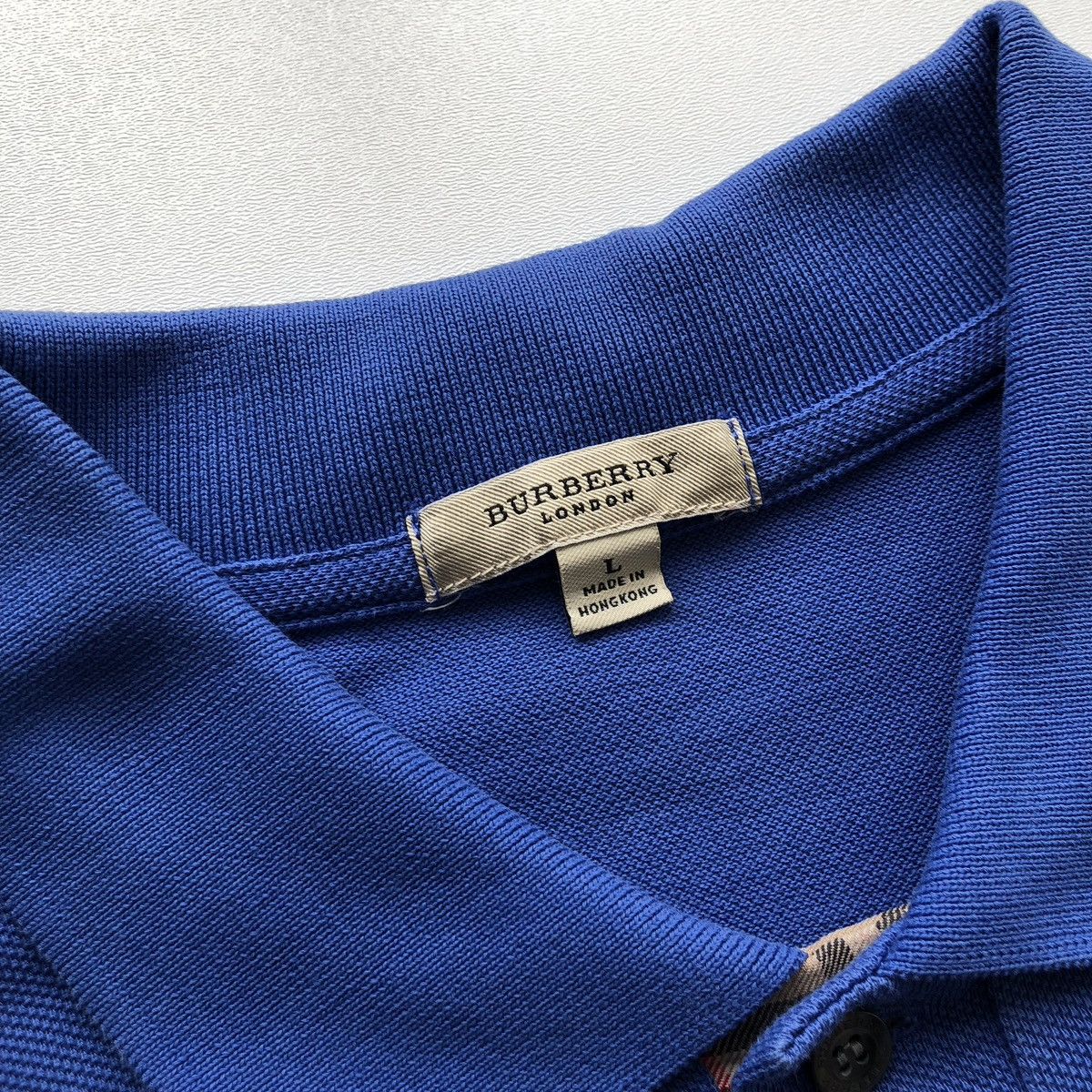 Burberry Burberry London Nova Check Cotton Pique Polo Shirt Blue Size US L / EU 52-54 / 3 - 7 Thumbnail