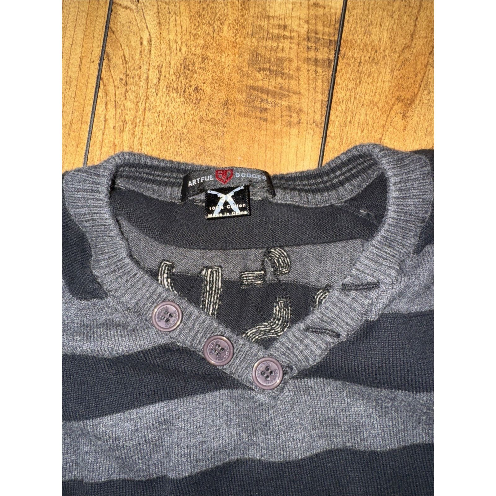 Artful Dodger × Vintage Artful Dodger Striped V-Neck Sweater Black Gray 3XL Size US XXL / EU 58 / 5 - 4 Thumbnail