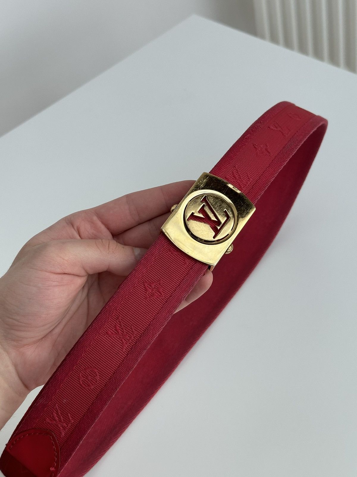 Louis Vuitton Louis Vuitton Red Monogram Canvas Cut Out belt M9734 Size 30 - 8 Thumbnail