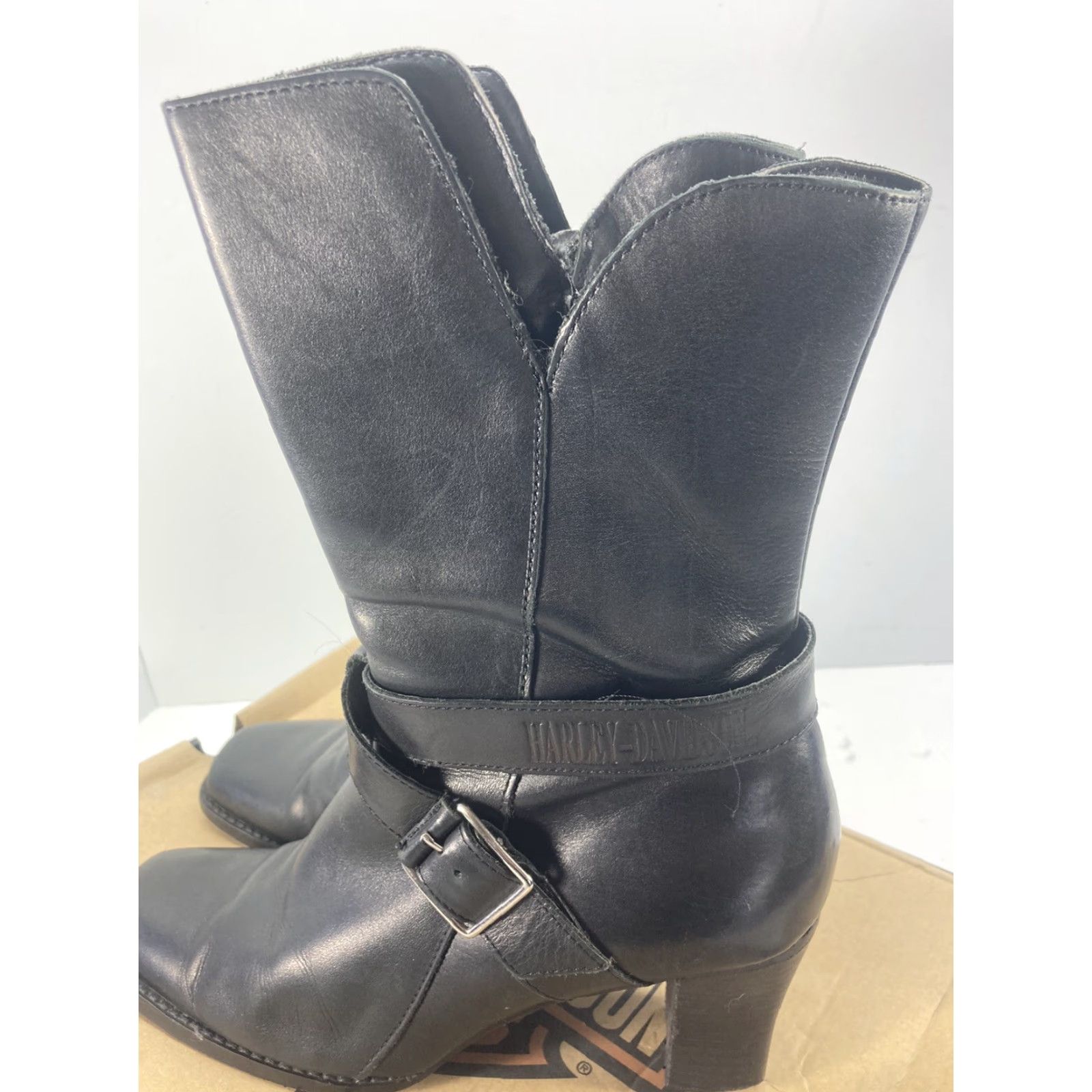 Harley Davidson Harley Davidson Boots Simone Motorcycle Leather Mid Calf Zip Womens 8 Black Square Toe Straps Mid-Calf Heel High Block Street Casual Shoes Size US 6 / IT 36 - 3 Thumbnail