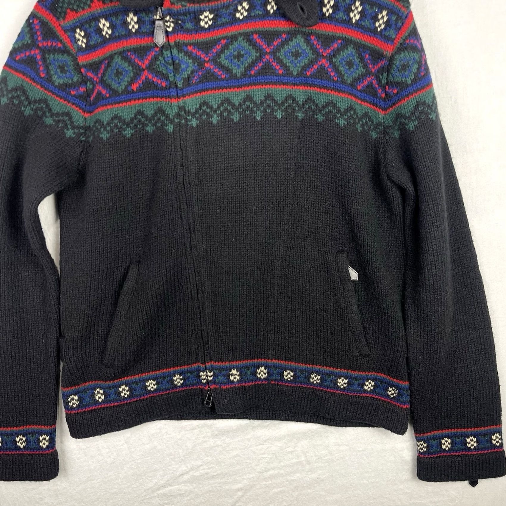 Polo Ralph Lauren Polo Ralph Lauren Sweater Mens Medium Black Hand Knit Zip Fair Isle Lambs Wool Size US M / EU 48-50 / 2 - 3 Thumbnail
