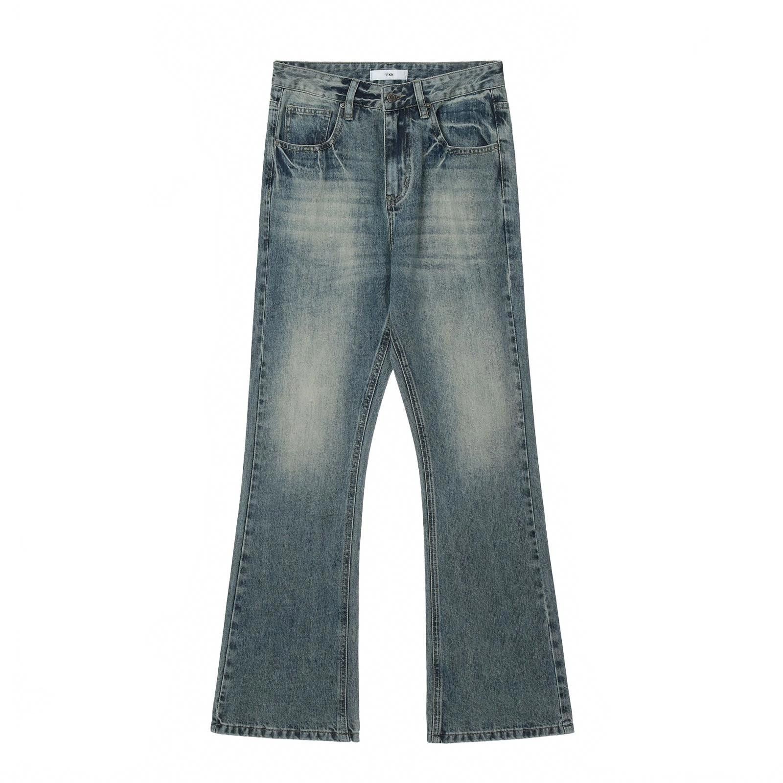 Vintage Blue Whiskered Vintage Wash Wide Leg Denim Jeans Size US 30 / EU 46 - 5 Thumbnail