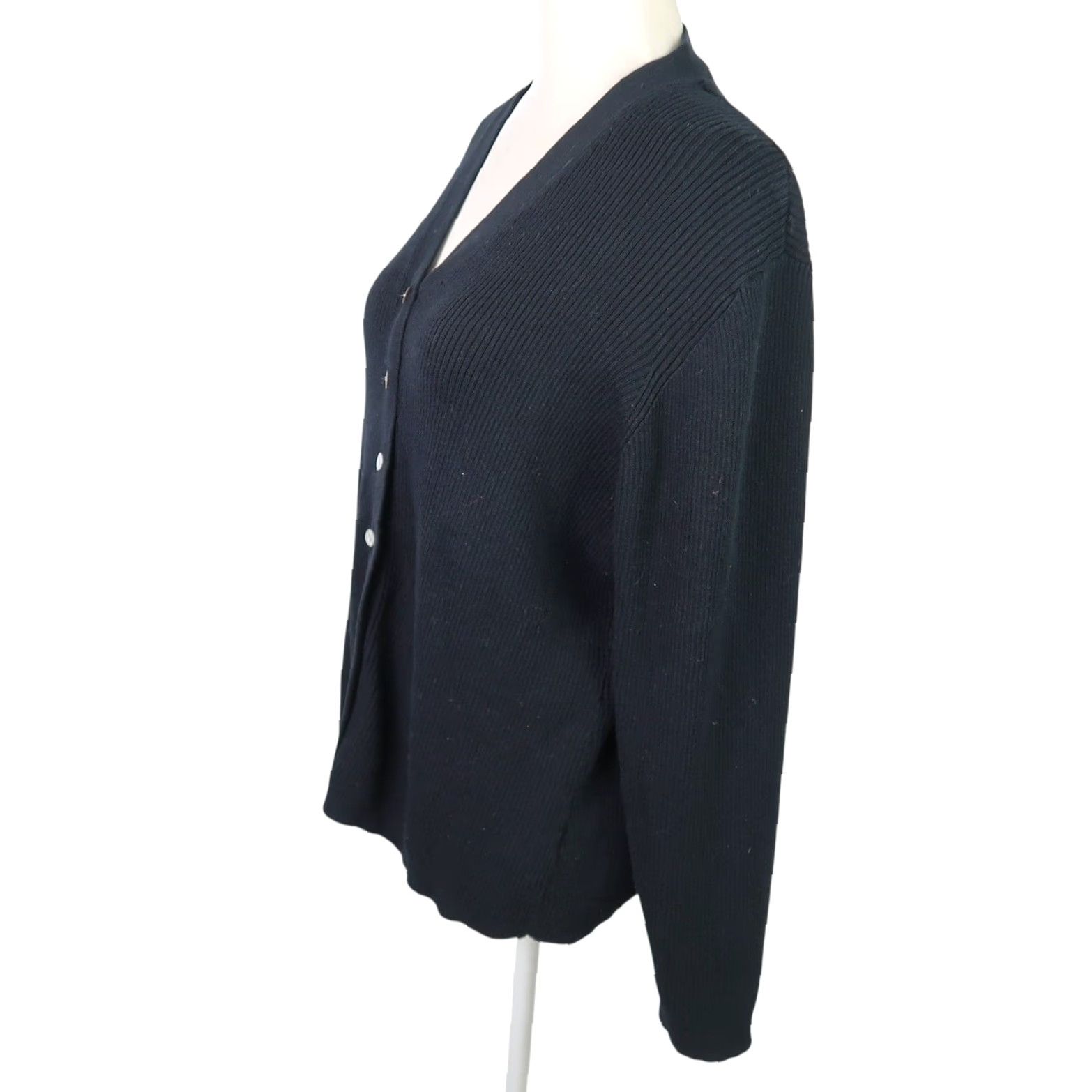 Vintage VINTAGE 90s Yarnworks Black Ribbed Knit Cardigan Sweater XL Women Long Sleeve V-Neck Cotton Knit Button Front Size XL / US 12-14 / IT 48-50 - 3 Thumbnail