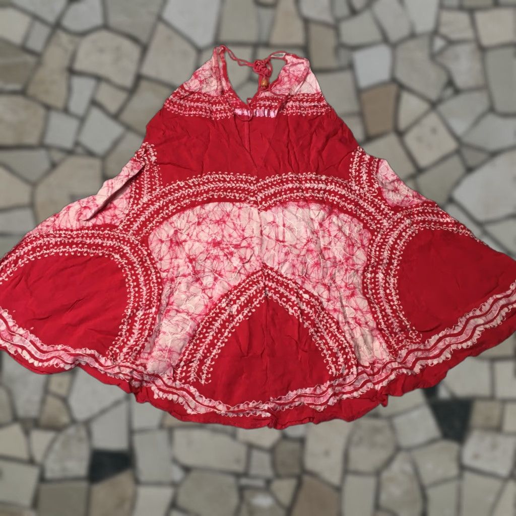 Vintage VINTAGE Sz Med MIDI Skirt Boho Floral Tie Dye Red Pink Rayon High Rise Elastic Waist Midi Women Regular M Skirt Womens Size 32" / US 10 / IT 46 - 1 Thumbnail
