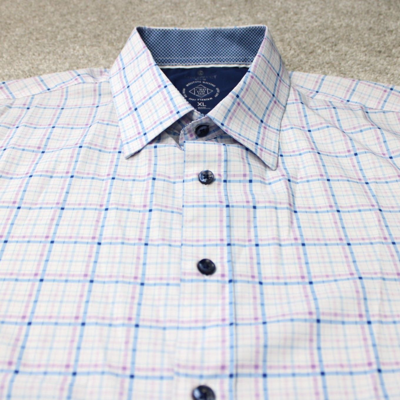 Vintage Construct Shirt Mens XL White/Blue Slim Fit Button-Up Wrinkle Free No Iron L/S Check 90s Casual Formal Workwear Mens Size US XL / EU 56 / 4 - 5 Thumbnail