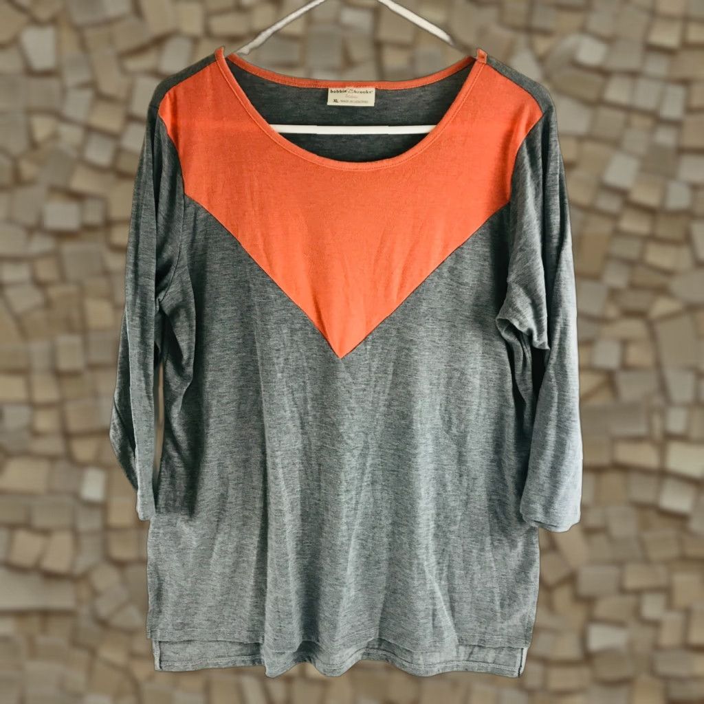 Vintage Bobbie Brooks T-Shirt Women's XL Gray & Salmon 3/4 Sleeve Boatneck Size XL / US 12-14 / IT 48-50 - 1 Thumbnail