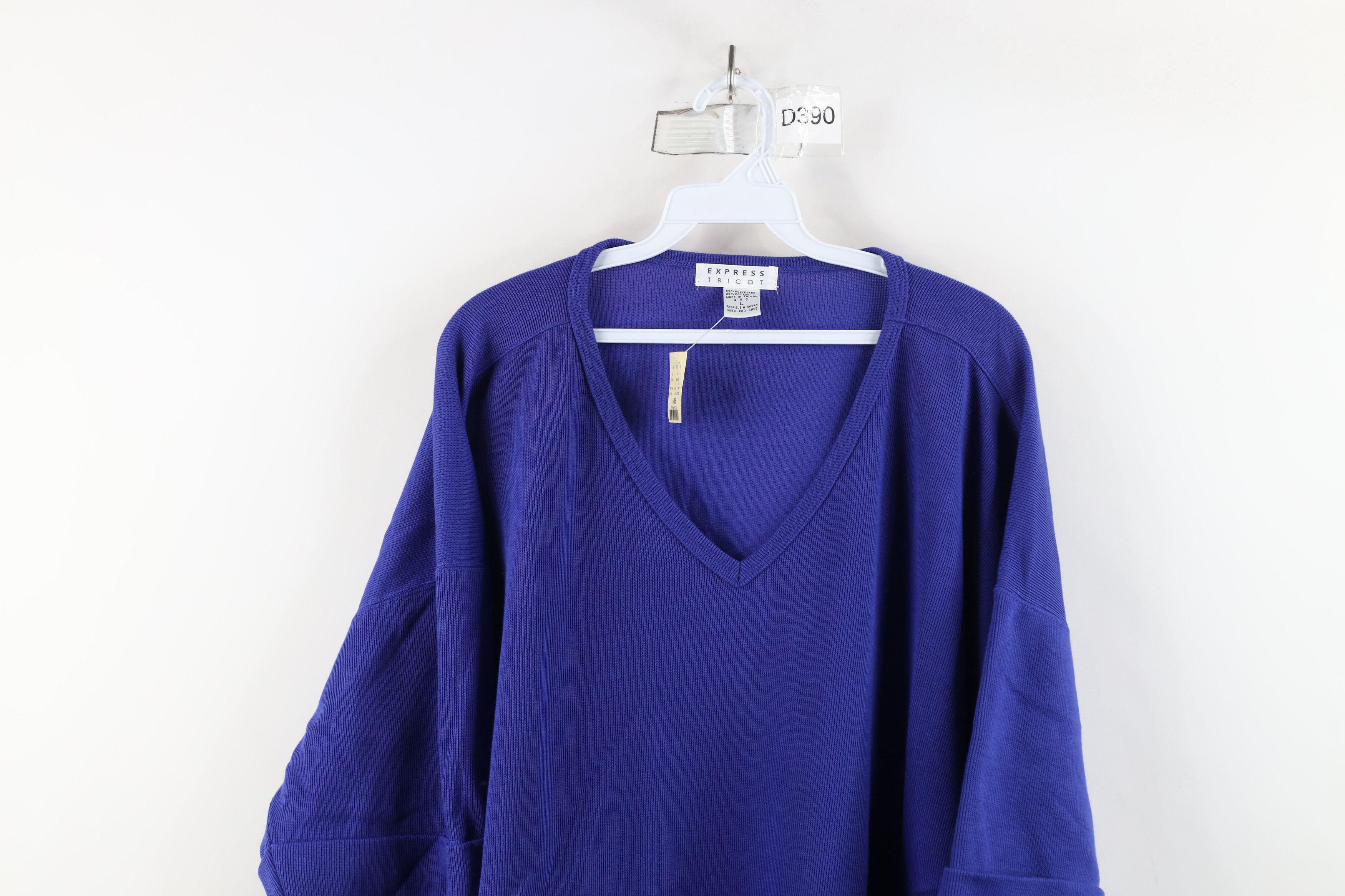Express × Vintage Deadstock Vintage 90s Express Ribbed Knit T-Shirt Blue Size L / US 10 / IT 46 - 2 Thumbnail
