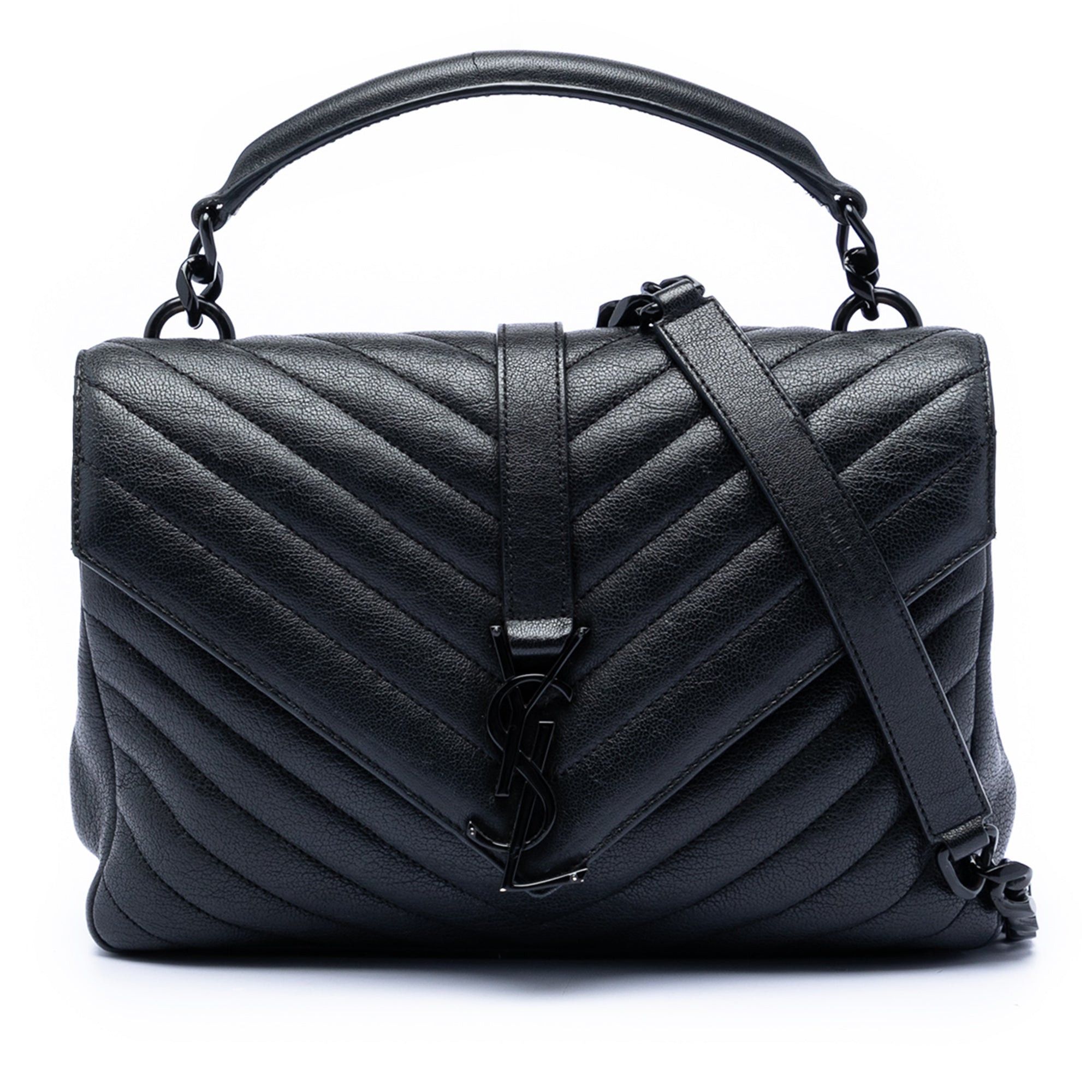 Saint Laurent Paris Medium Chevron Sheepskin Monogram College Satchel Size ONE SIZE - 1 Thumbnail