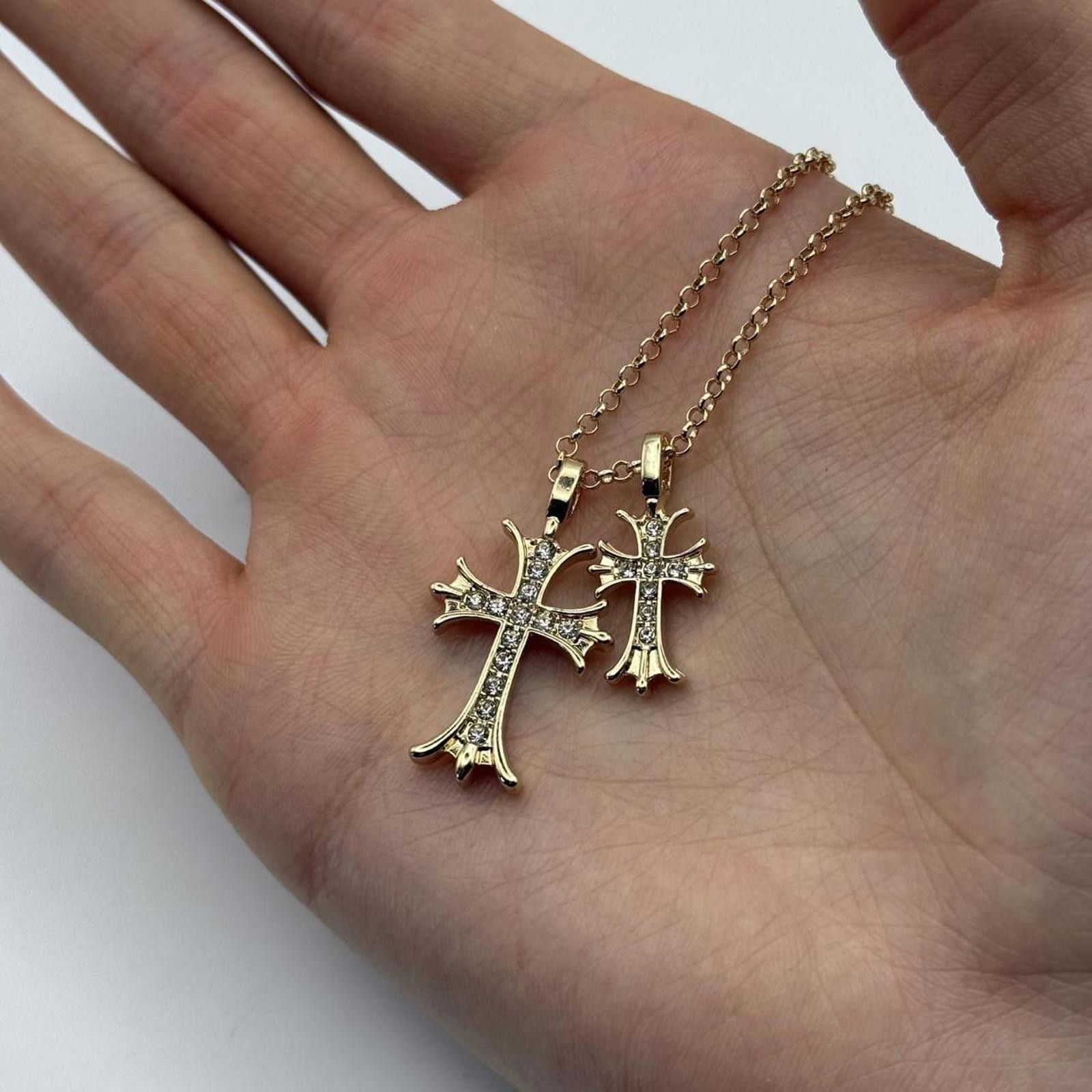 Other y2k style double cross rhinestone crystal gold necklace Size ONE SIZE - 8 Thumbnail