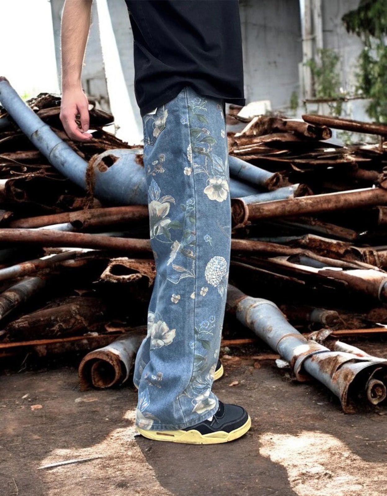 Vintage Floral Print Straight Leg Denim Jeans Size US 34 / EU 50 - 4 Thumbnail