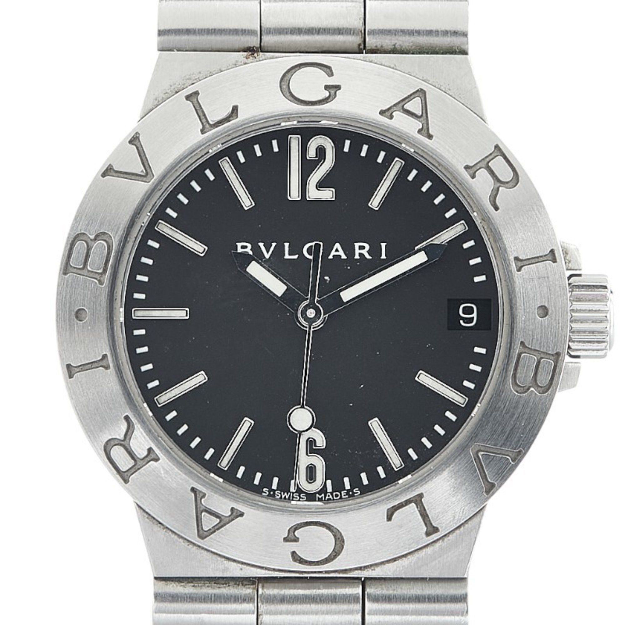 Bvlgari Diagono Sport Watch Lcv29S Quartz Black Dial Stainless Steel Men's