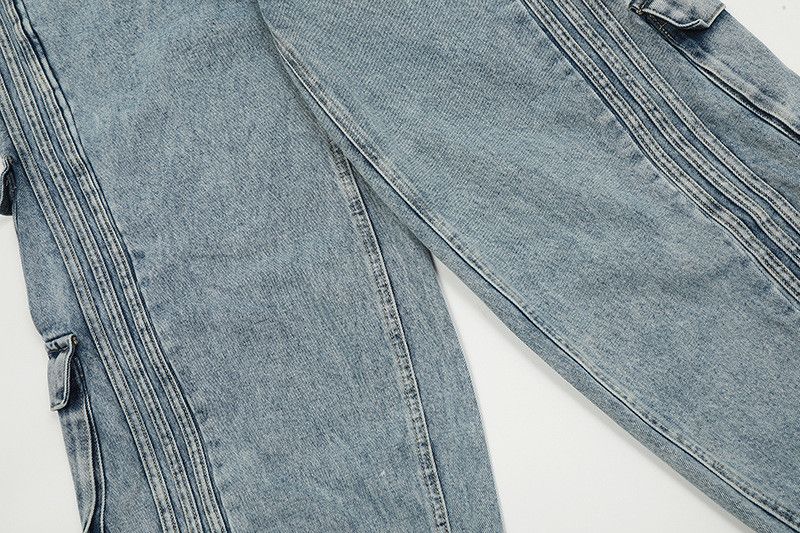 Jean Men's American hip-hop patchwork washed multi-pocket jeans Size US 34 / EU 50 - 5 Thumbnail
