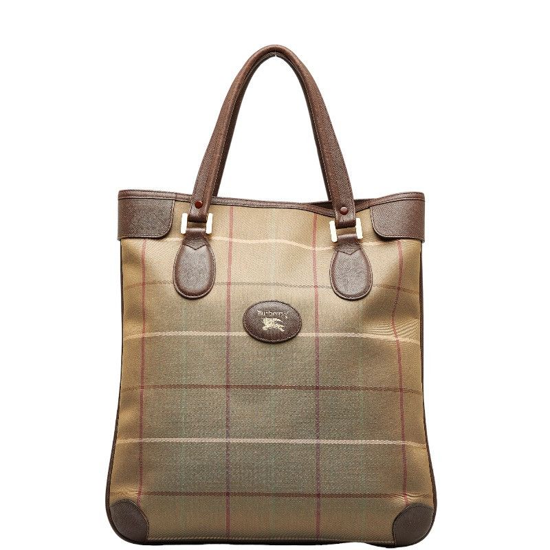 image of Burberry Check Canvas Tote Bag in Brown, Women's