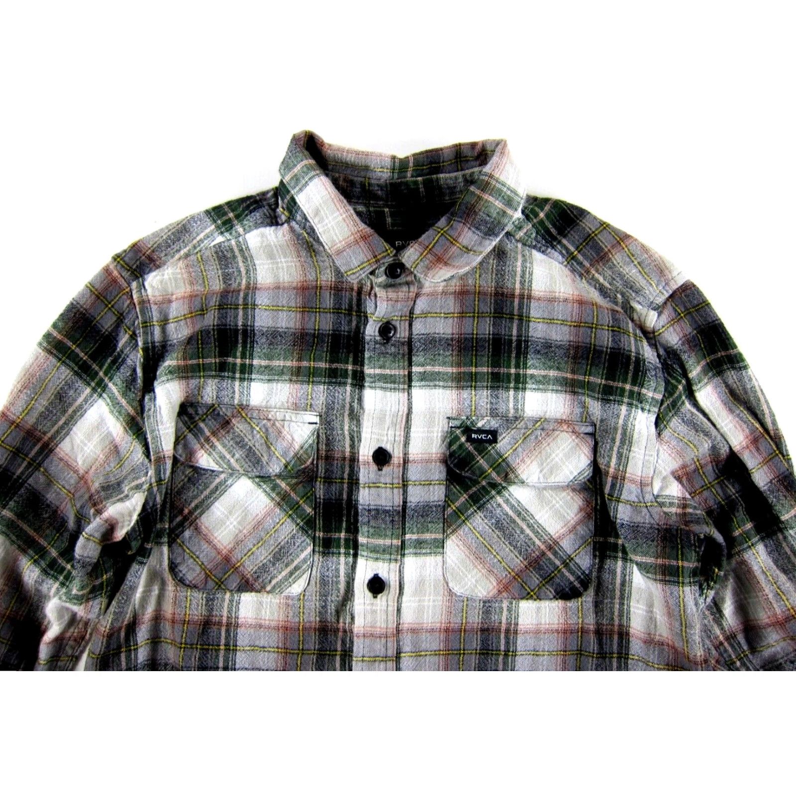 RVCA RVCA Grey Green Pink Yellow Plaid Cotton Flannel Long Sleeve Shirt Men Large Size US L / EU 52-54 / 3 - 5 Thumbnail