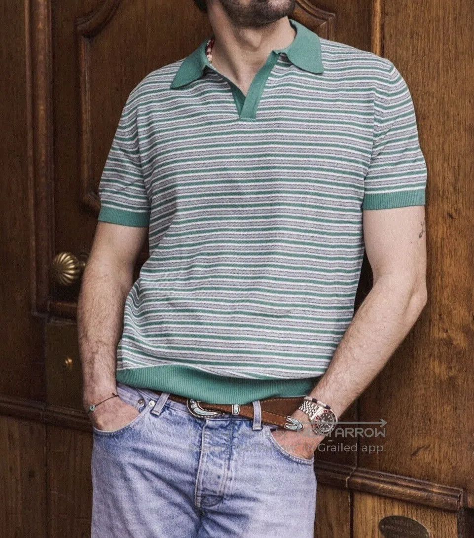 Fortela Fortela Italian Striped Knit Polo Shirt. Size US S / EU 44-46 / 1 - 1 Thumbnail