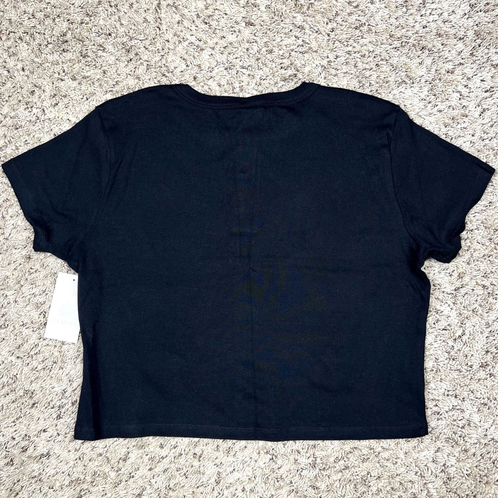 Vintage La Luna Christmas Crop Top T-Shirt Womens Large Embroidered Ginger Bread Black 100% Cotton Short Sleeve Henley Casual 2020s Modern Stylish Size L / US 10 / IT 46 - 3 Thumbnail