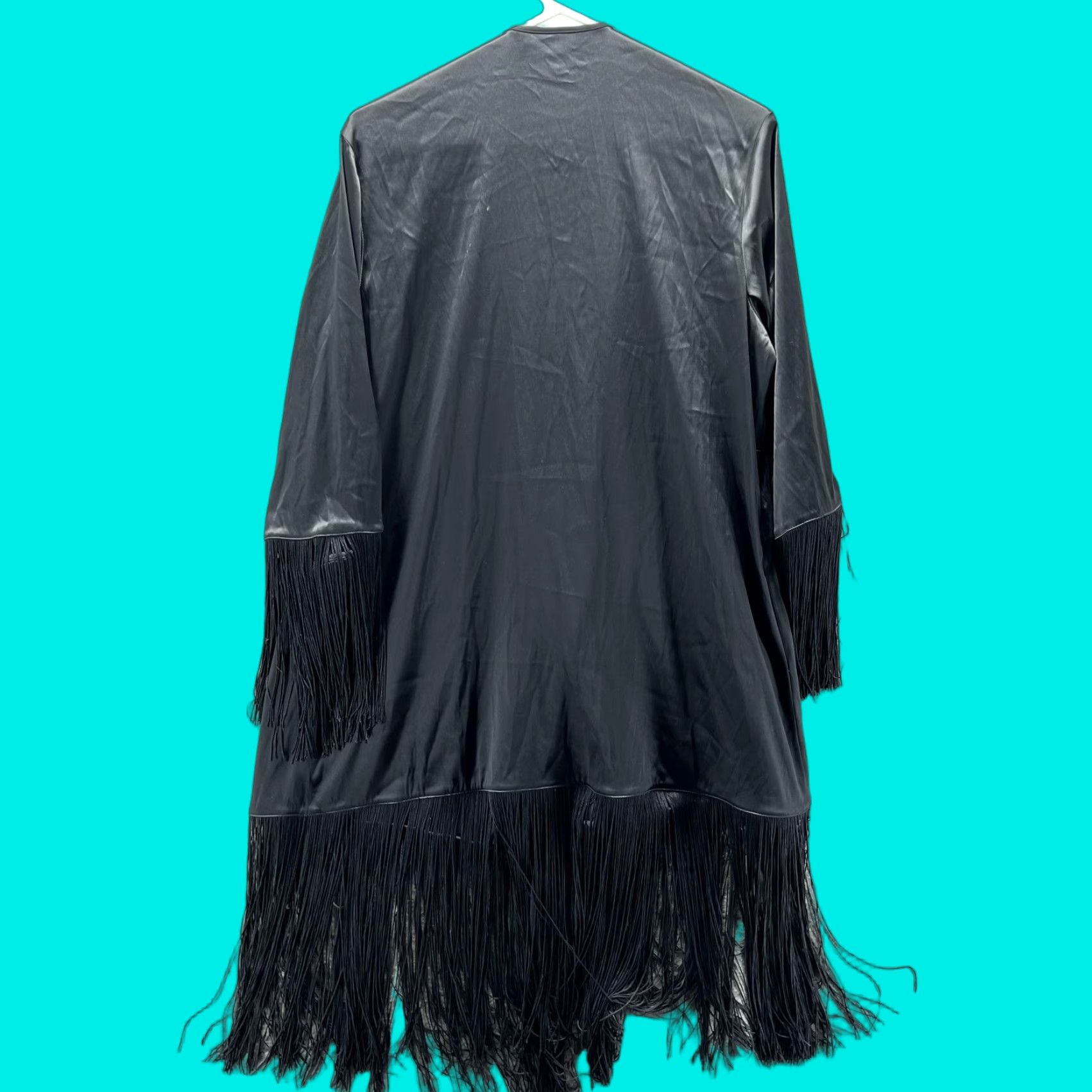 Victoria's Secret Victoria's Secret Kimono Robe Womens XS/S Black Satin Fringe Belted Lounge Size ONE SIZE - 1 Thumbnail