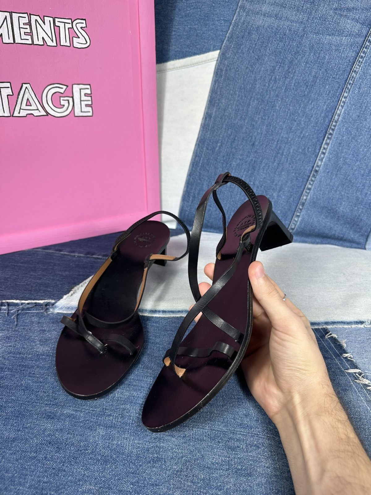 ATP Atelier ATP Atelier Nashi 50 Black Leather Sandals Heels Thin Strap Size US 9 / IT 39 - 10 Thumbnail