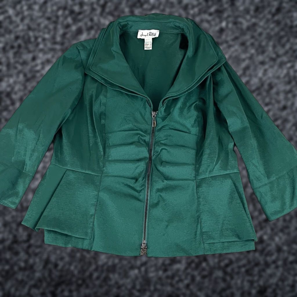 Joseph Ribkoff Joseph Ribkoff Jacket Emerald Size 12 Full Zip Collared Ruched Quiet Luxury R2 Size XL / US 12-14 / IT 48-50 - 1 Thumbnail