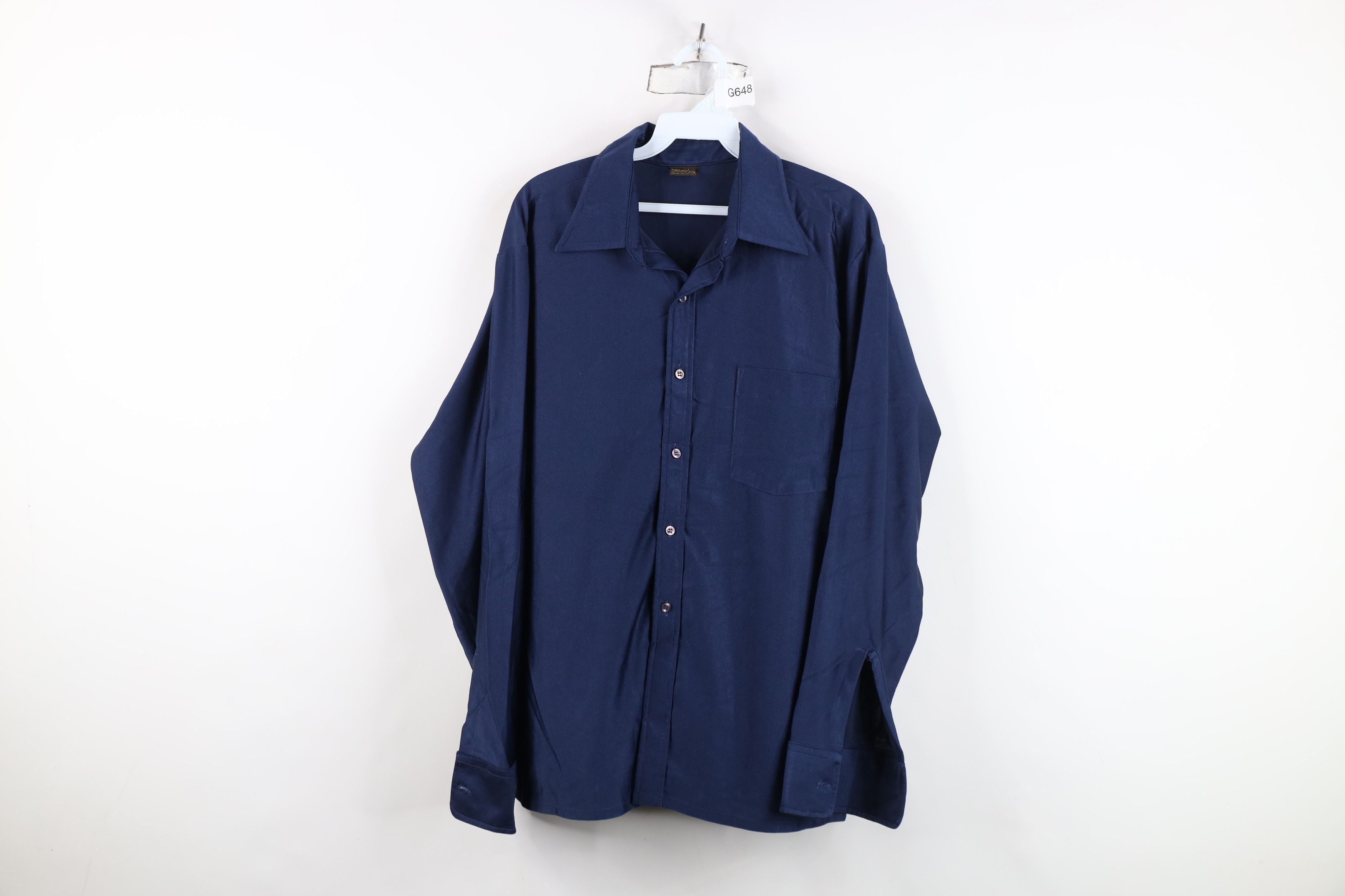Vintage Vintage 70s Streetwear Knit Collared Button Shirt Blue USA Size US L / EU 52-54 / 3 - 1 Thumbnail