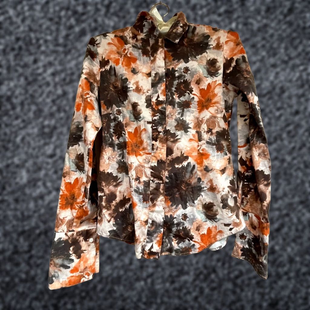 Robert Talbott Robert Talbott Womens Size 6 Brown Orange Floral Long Sleeve Shirt Wide-Cuffs Size M / US 6-8 / IT 42-44 - 1 Thumbnail