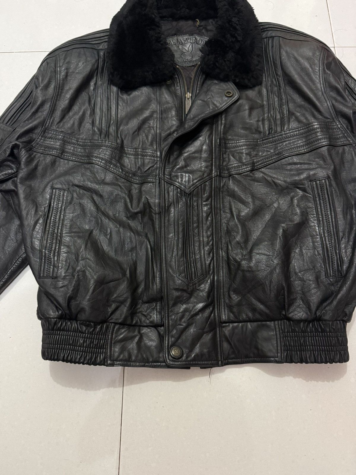 Playboy VTG PLAYBOY Bomber Leather Jacket With Fur Size US L / EU 52-54 / 3 - 7 Thumbnail
